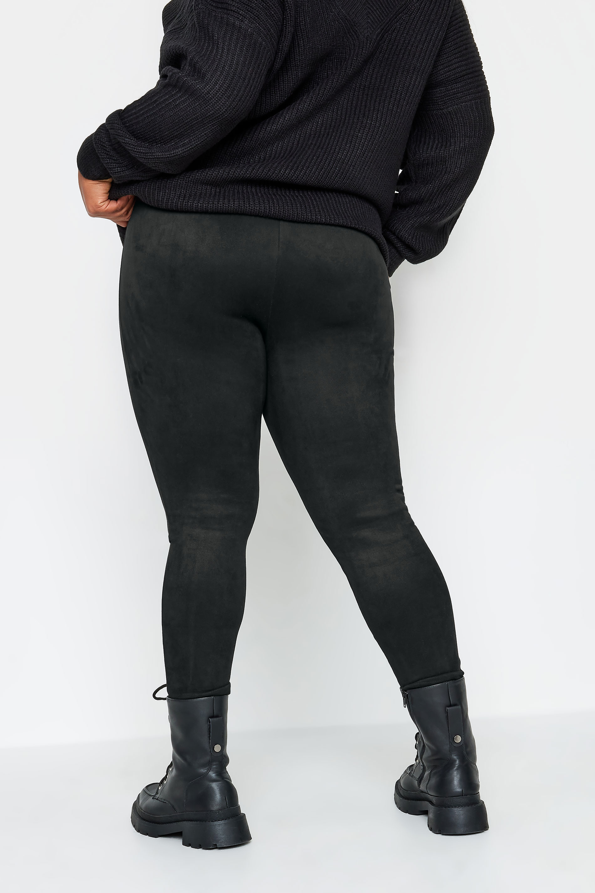 Plus Size Black Faux Suede Stretch High Waisted Leggings | Yours Clothing 3