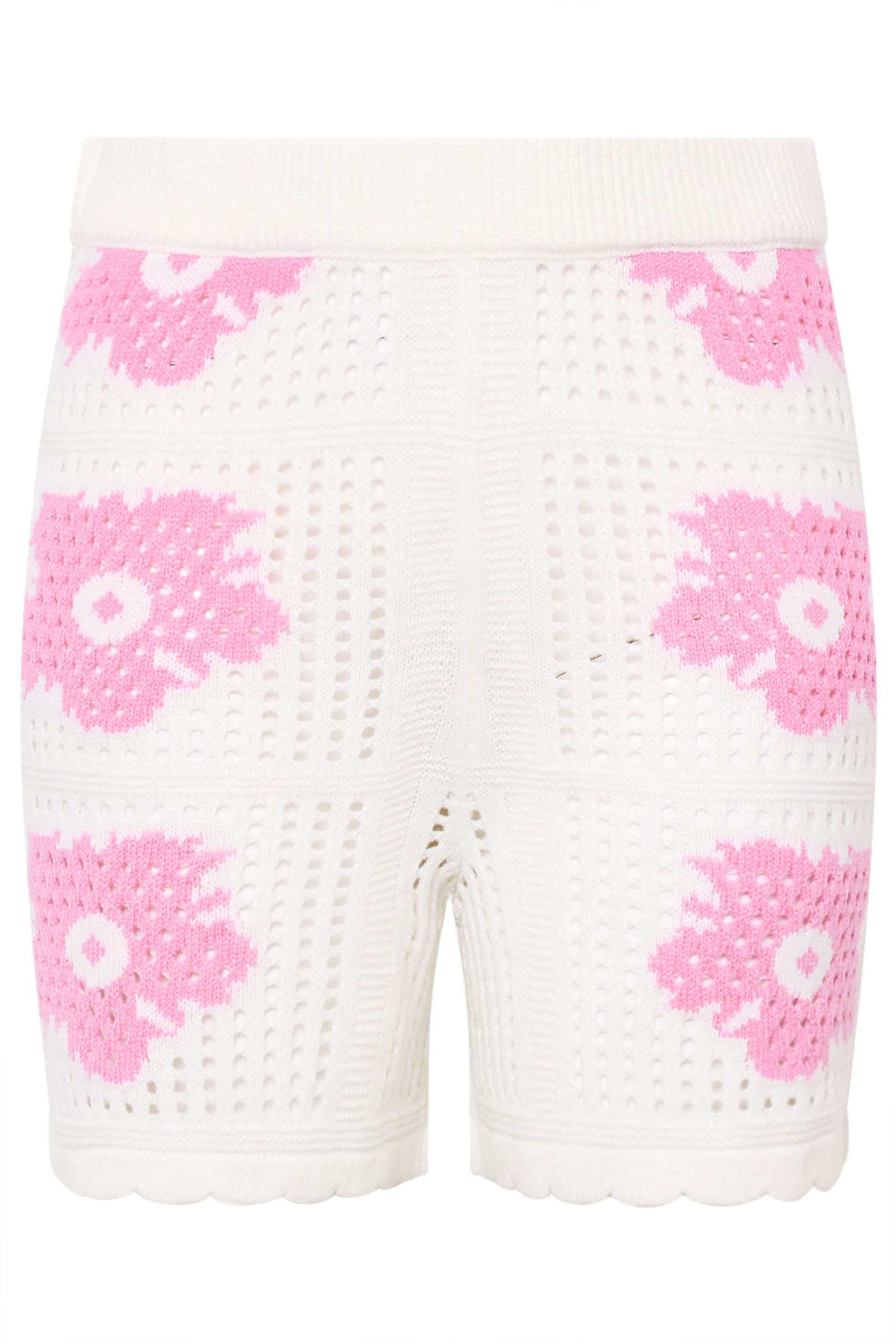 LIMITED COLLECTION Plus Size White Flower Crochet Shorts | Yours Clothing 5