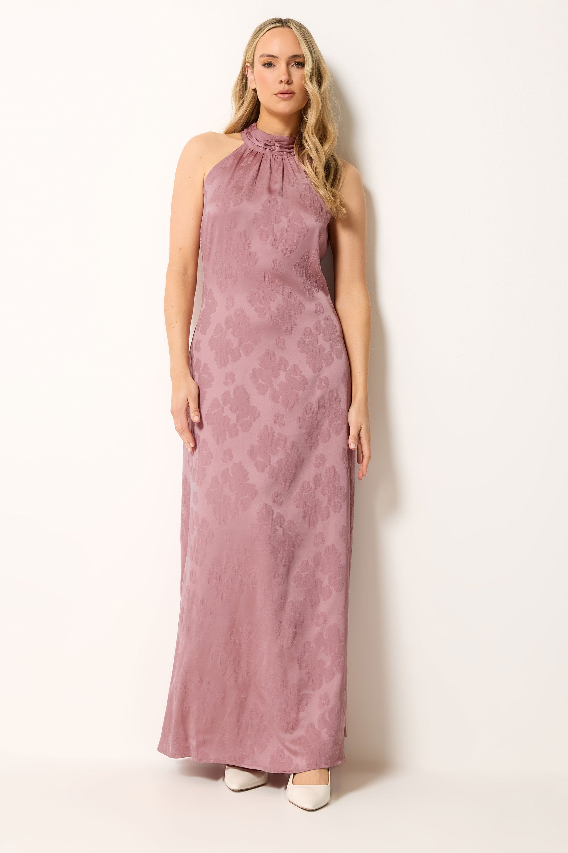 LTS Tall Women's Pink Jacquard Halterneck Maxi Dress | Long Tall Sally 3