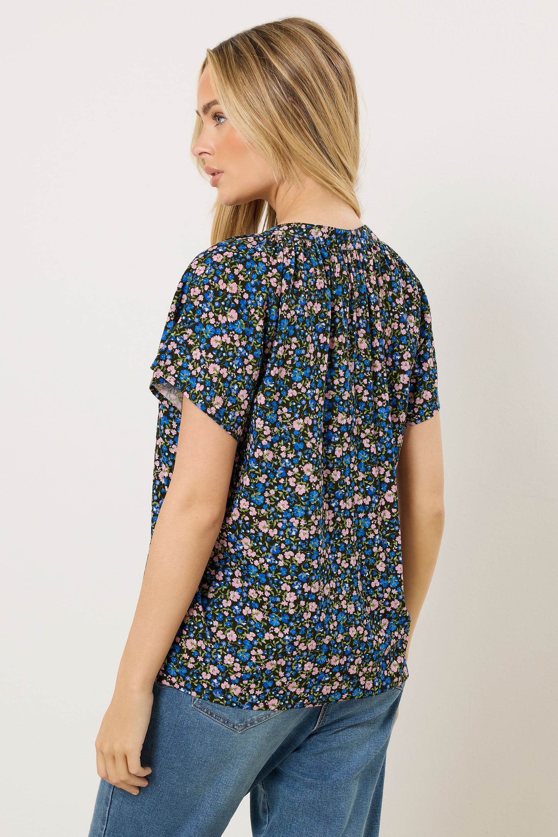 M&Co Black Ditsy Floral Button Front Blouse | M&Co 2