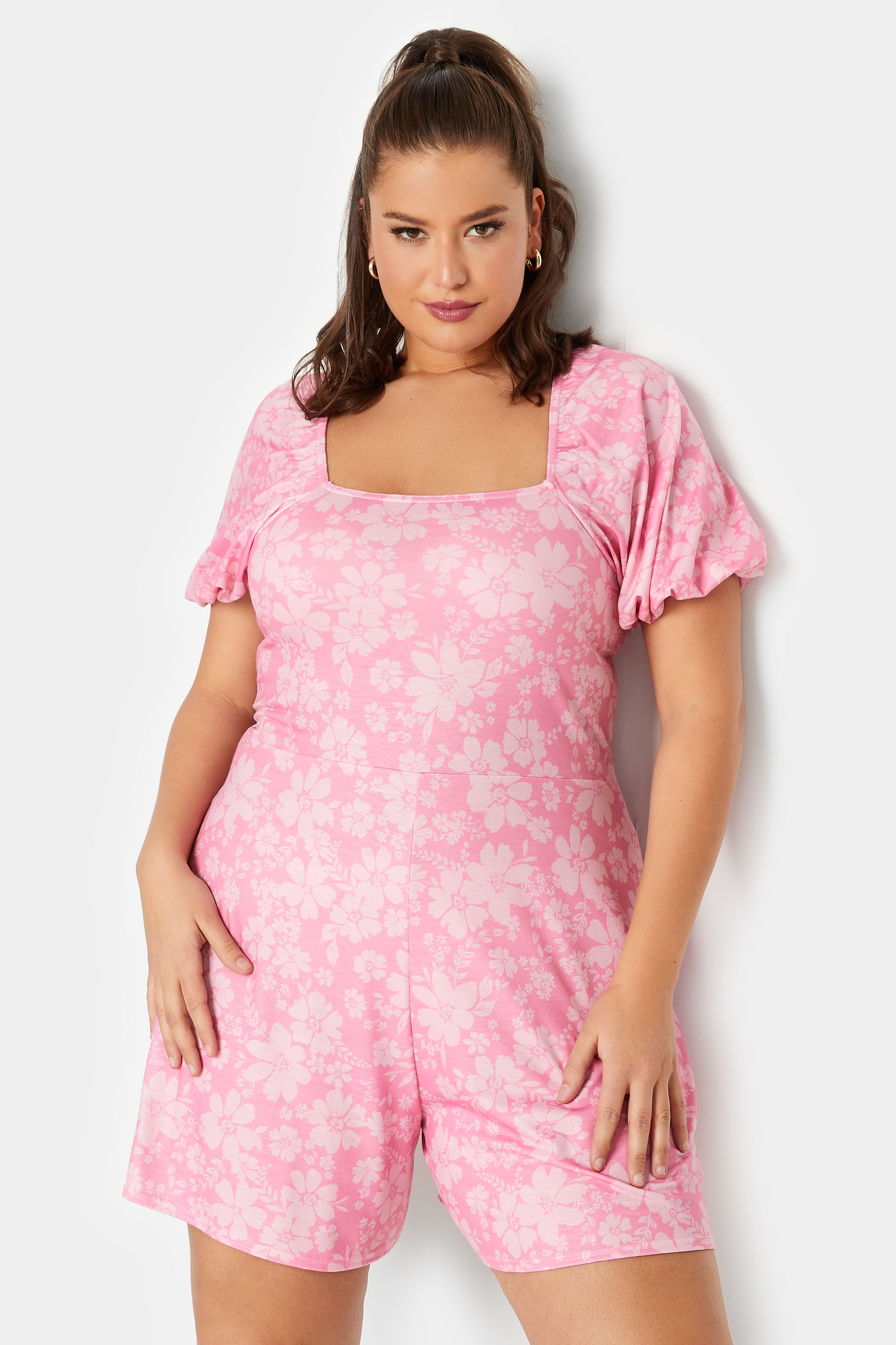 LIMITED COLLECTION Plus Size Pink Floral Bow Back Playsuit | Yours Clothing 2