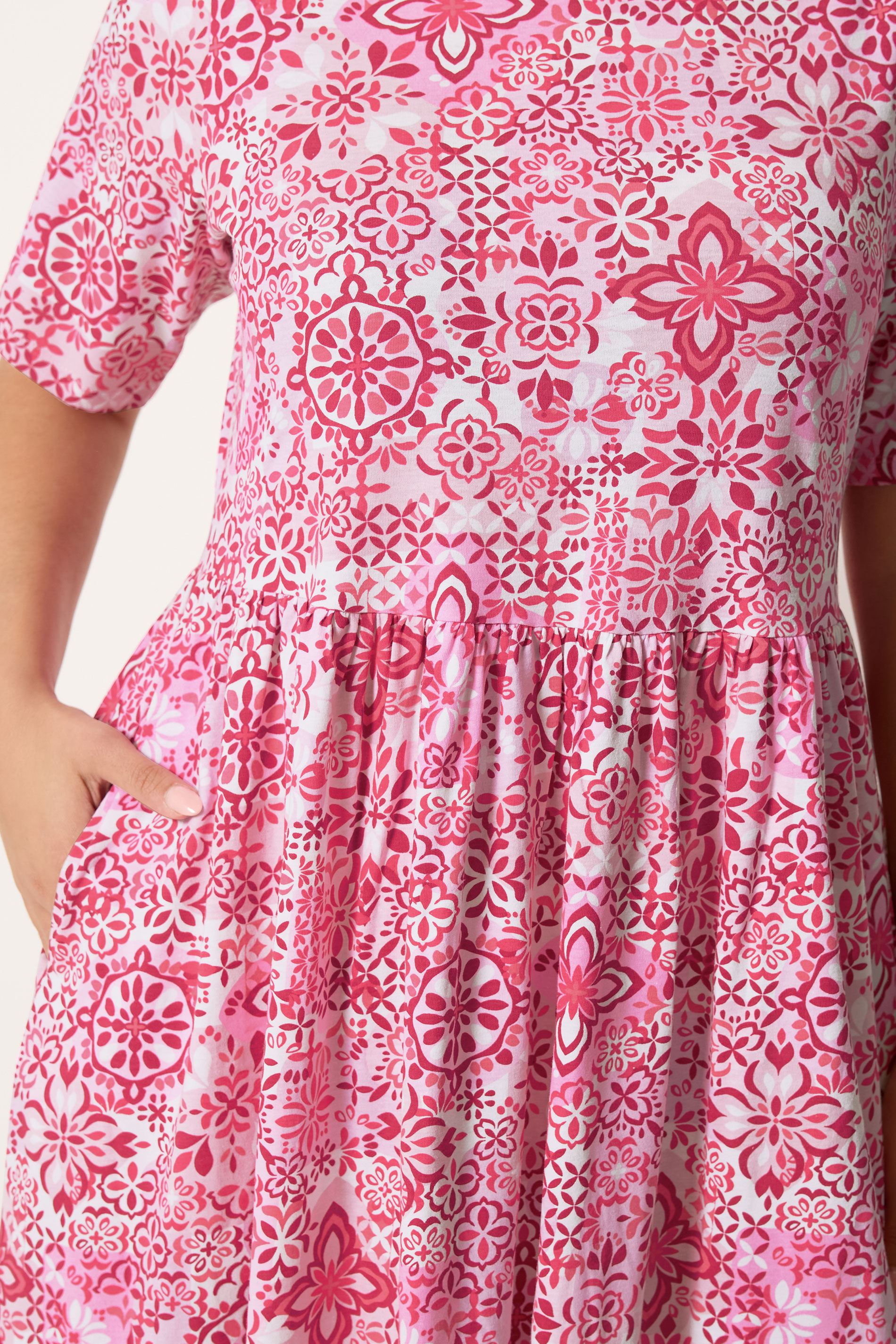 YOURS Plus Size Pink Tile Throw on Smock Dress | Yours Clothing 4