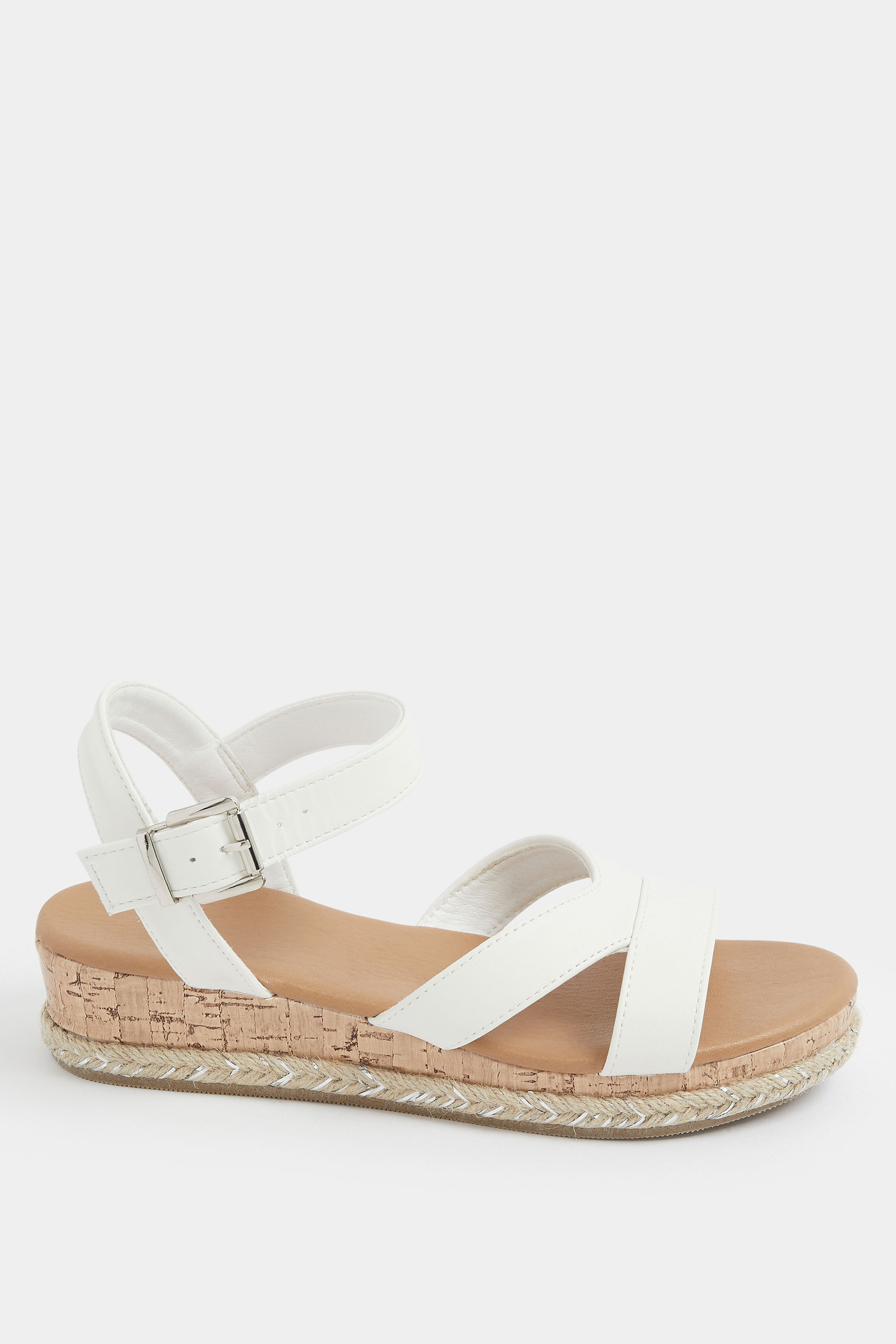 White Plaited Wedge Sandals In Wide E Fit  | Yours Clothing 2