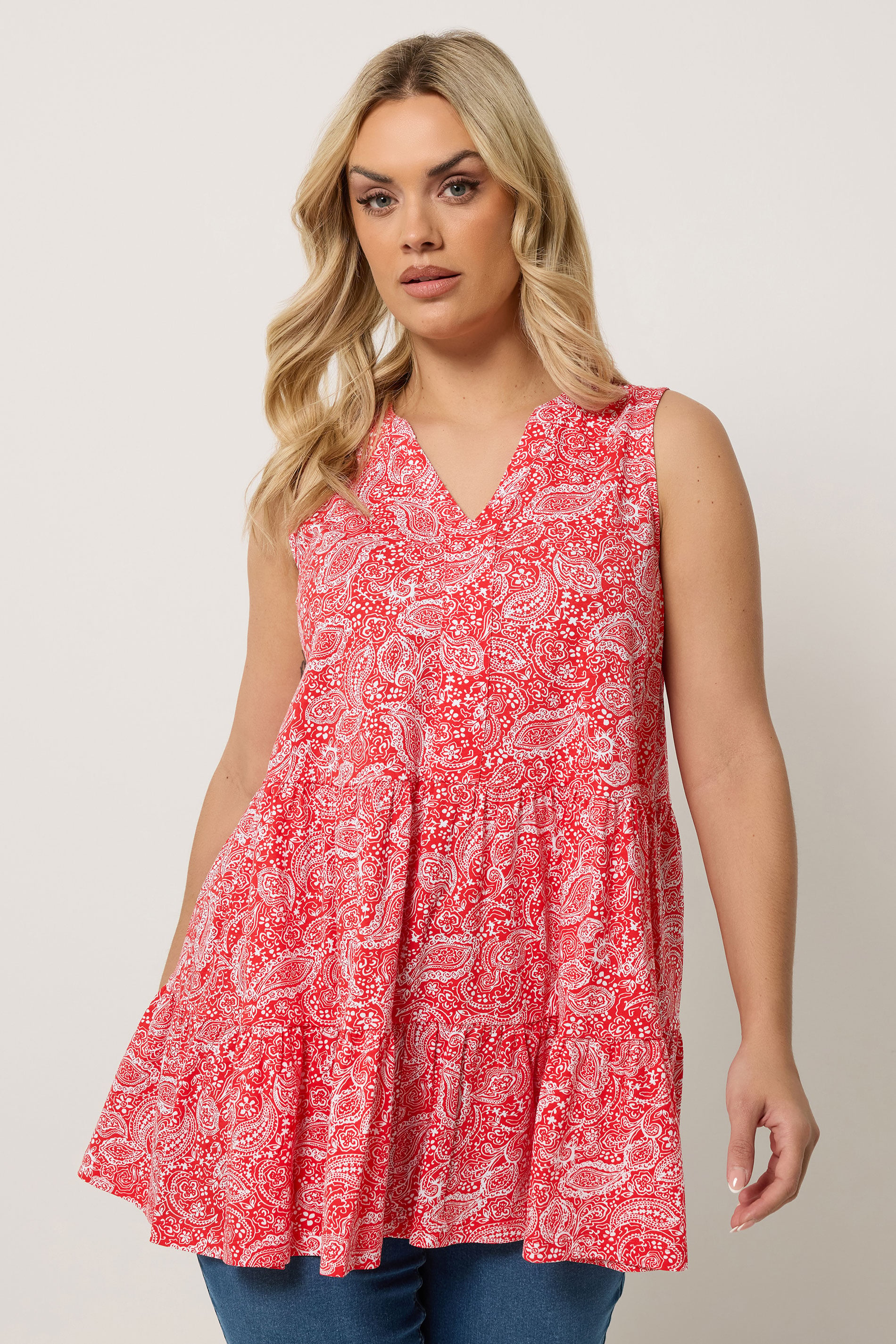 YOURS Plus Size Orange Paisley Notch Neck Vest Top | Yours Clothing 3