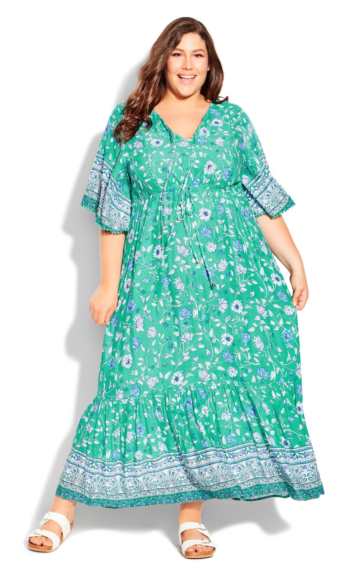 Evans Teal Green Floral Border Print Maxi Dress 1