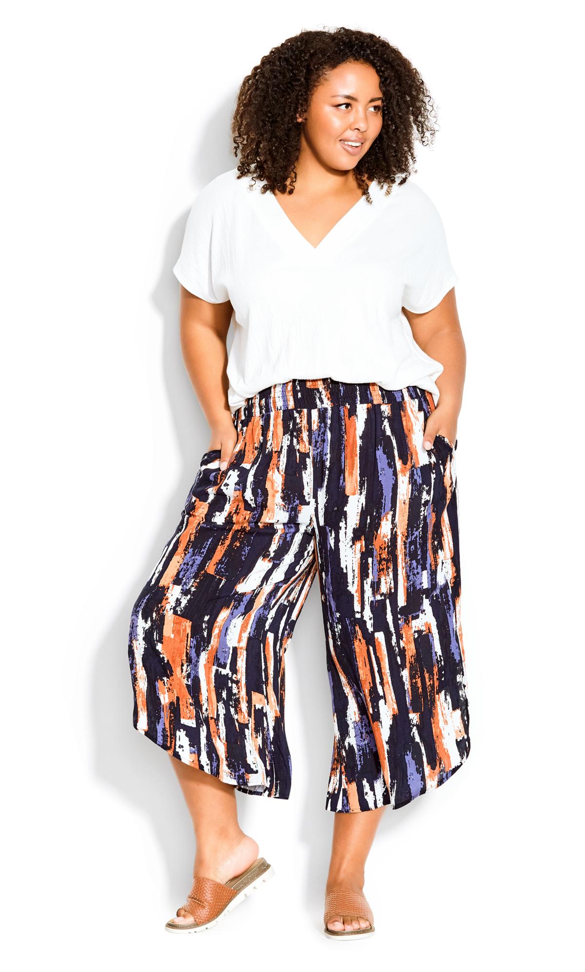 Evans Navy Blue Abstract Stripe Culottes 1