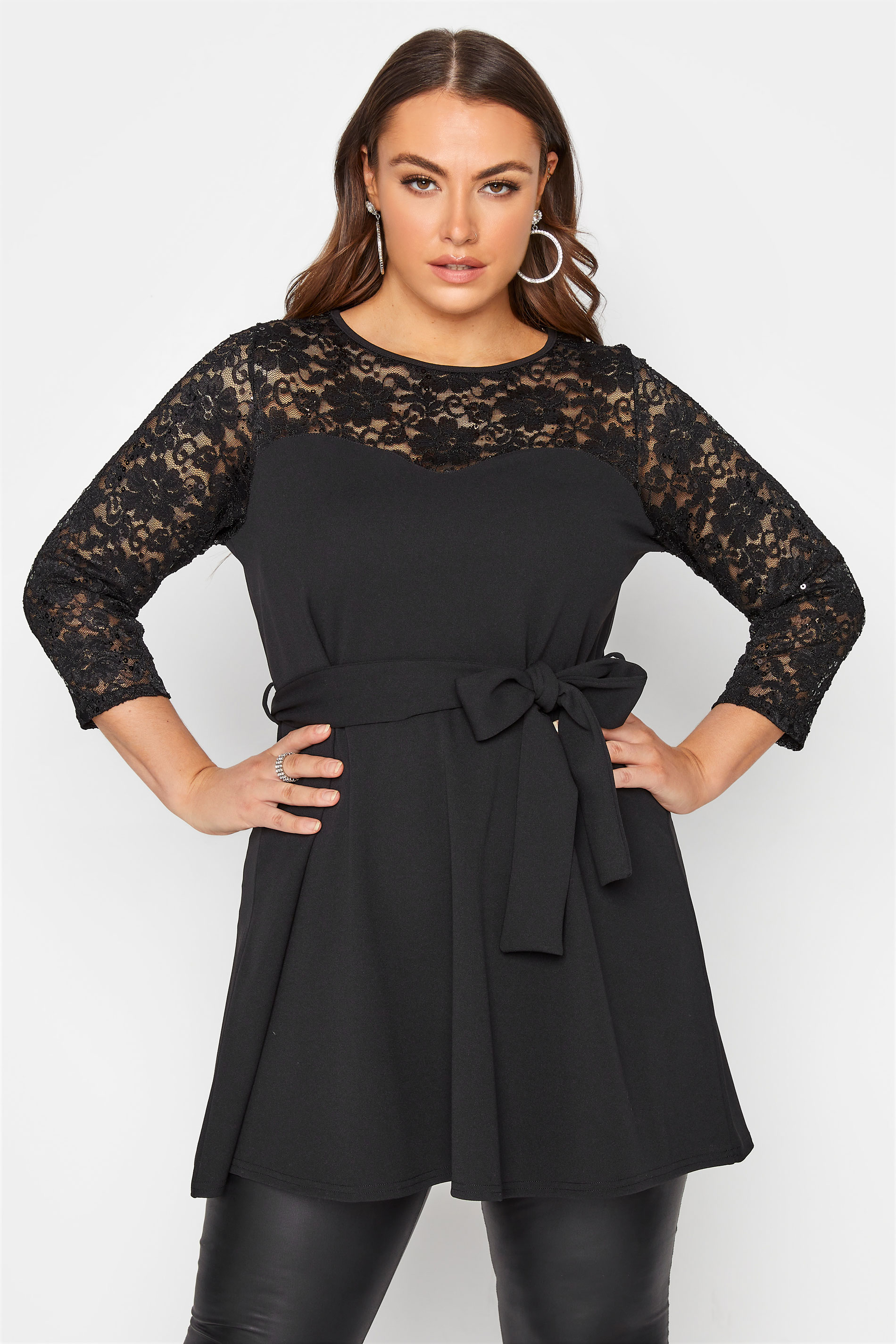 YOURS LONDON Black Embellished Lace Peplum Top_A.jpg