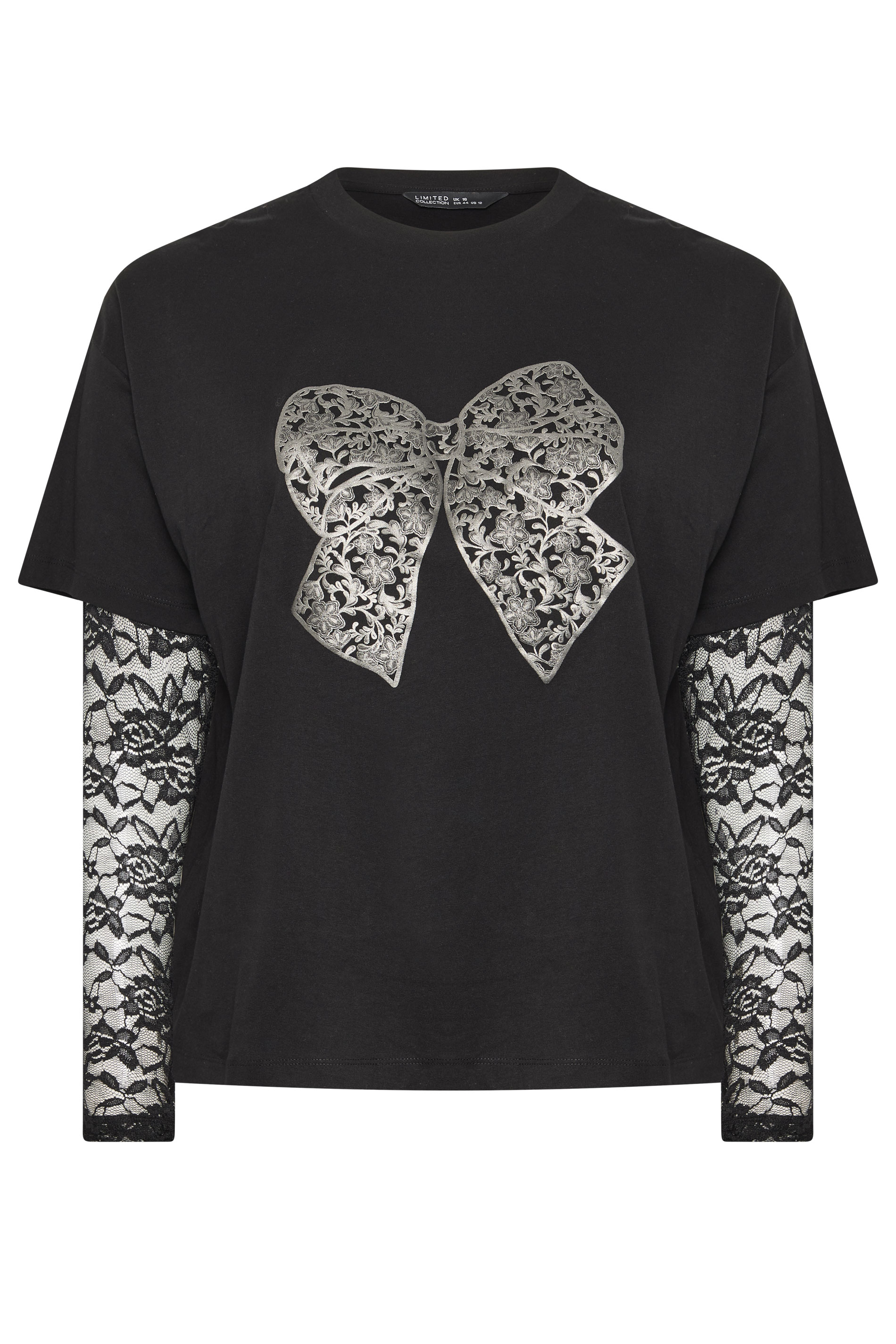 Limited Collection Zwart Tshirt Met Strikprint En Kant Size 38