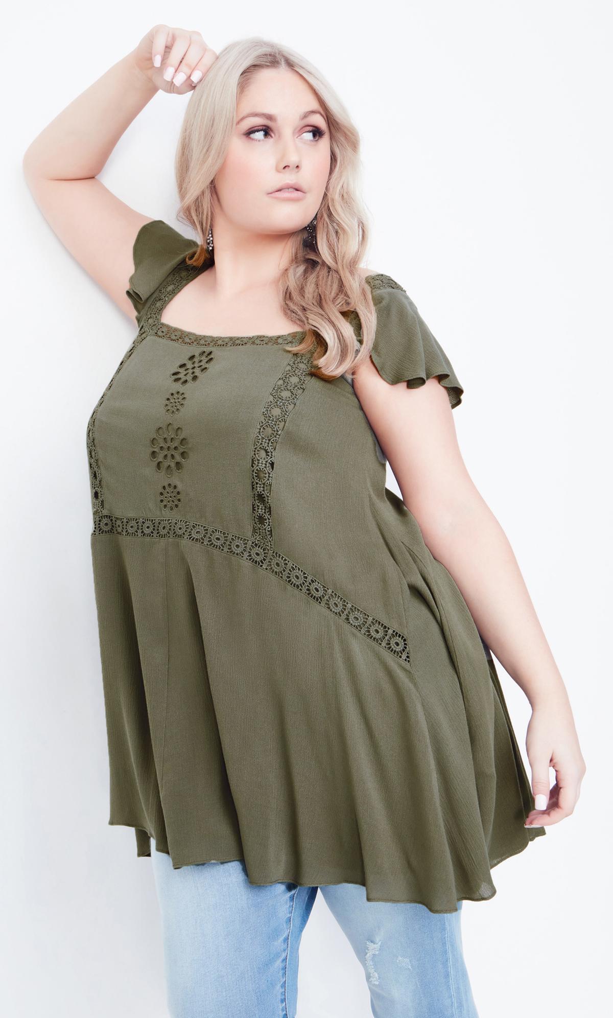 Evans Olive Green Broderie Detail Cap Sleeve Swing Tunic 3
