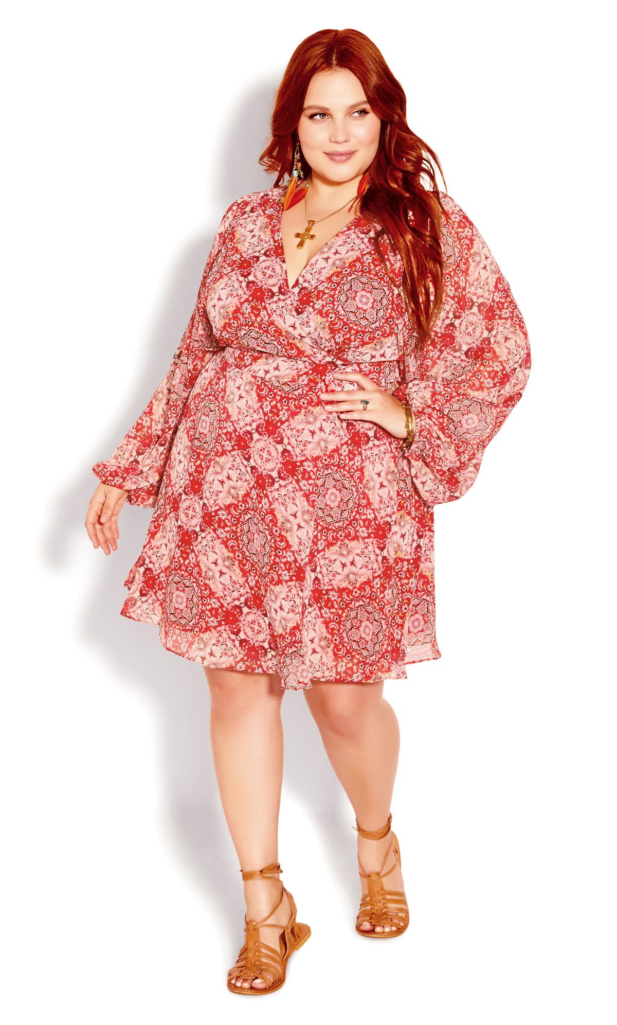 Evans Red Paisley Print Wrap Front Dress 1