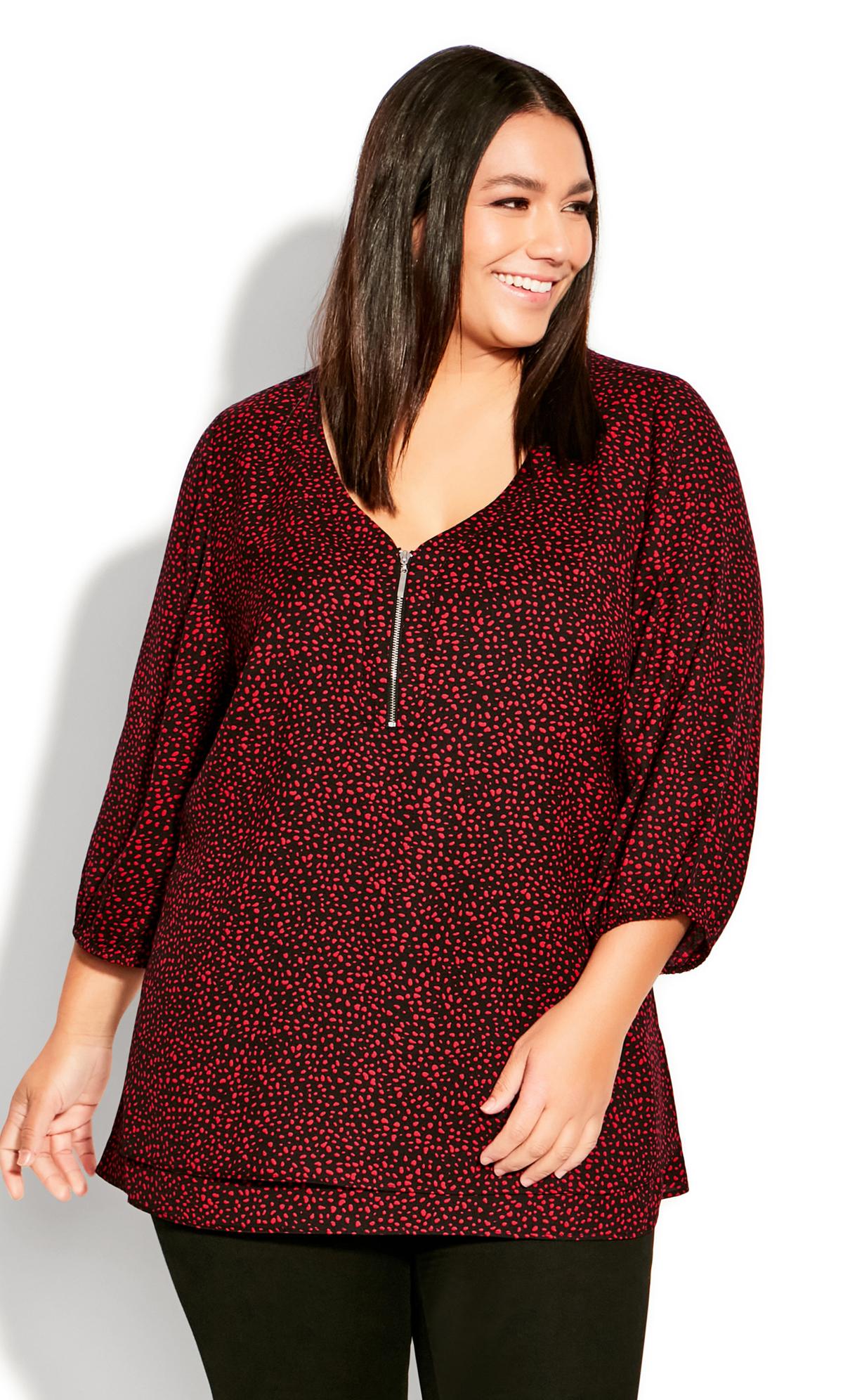 Avenue Red Abstract Print Zip Front Top 2