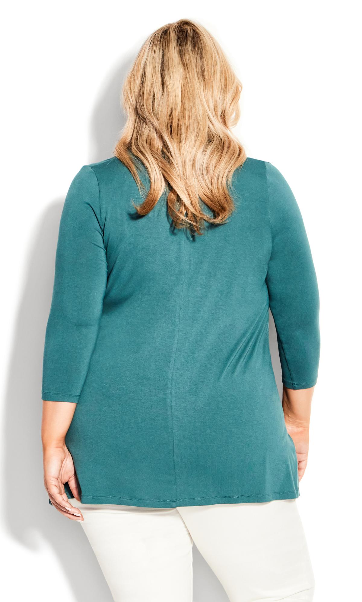 Evans Teal Green Long Sleeve Pleat Front Top 3