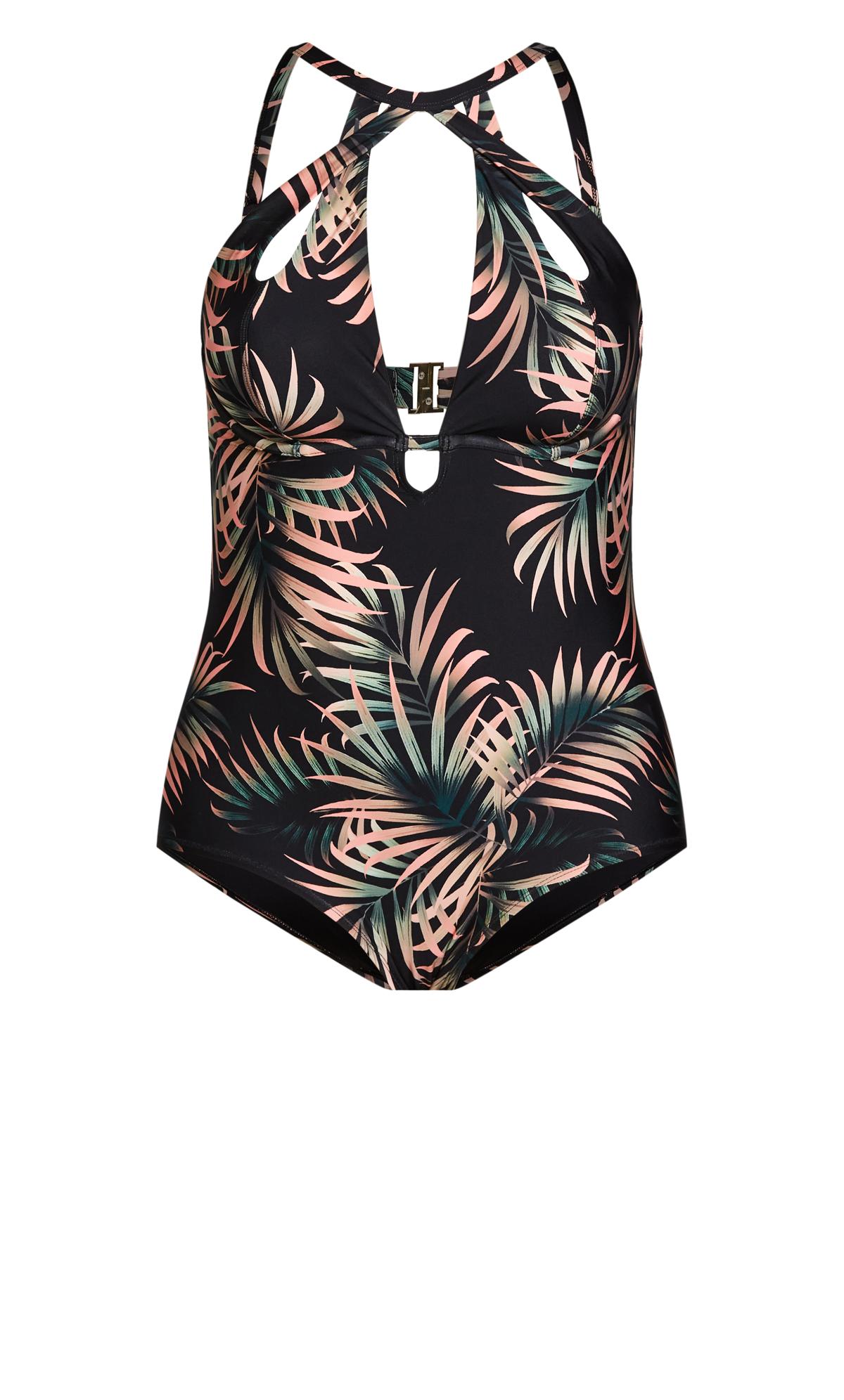 Evans Black Palm Print Halter Swimsuit 3