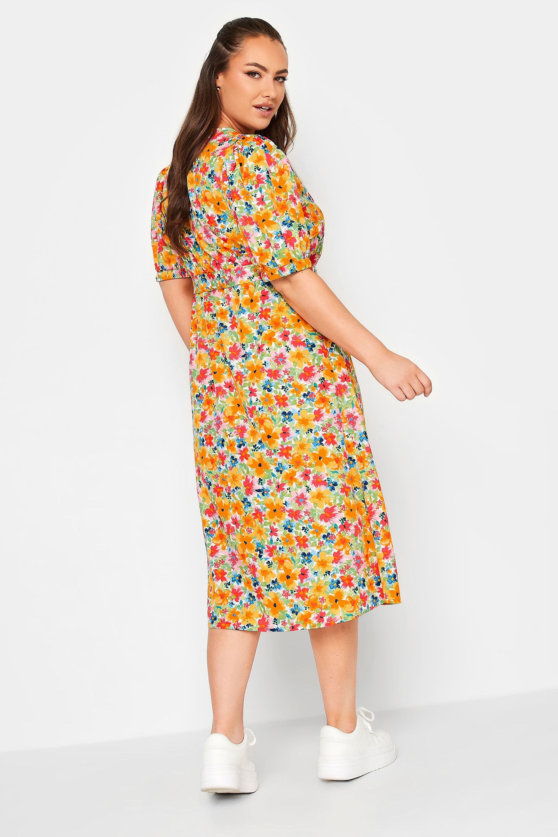 LIMITED COLLECTION Curve Orange Sweetheart Neckline Floral Print Tea Dress | Yours Clothing 3