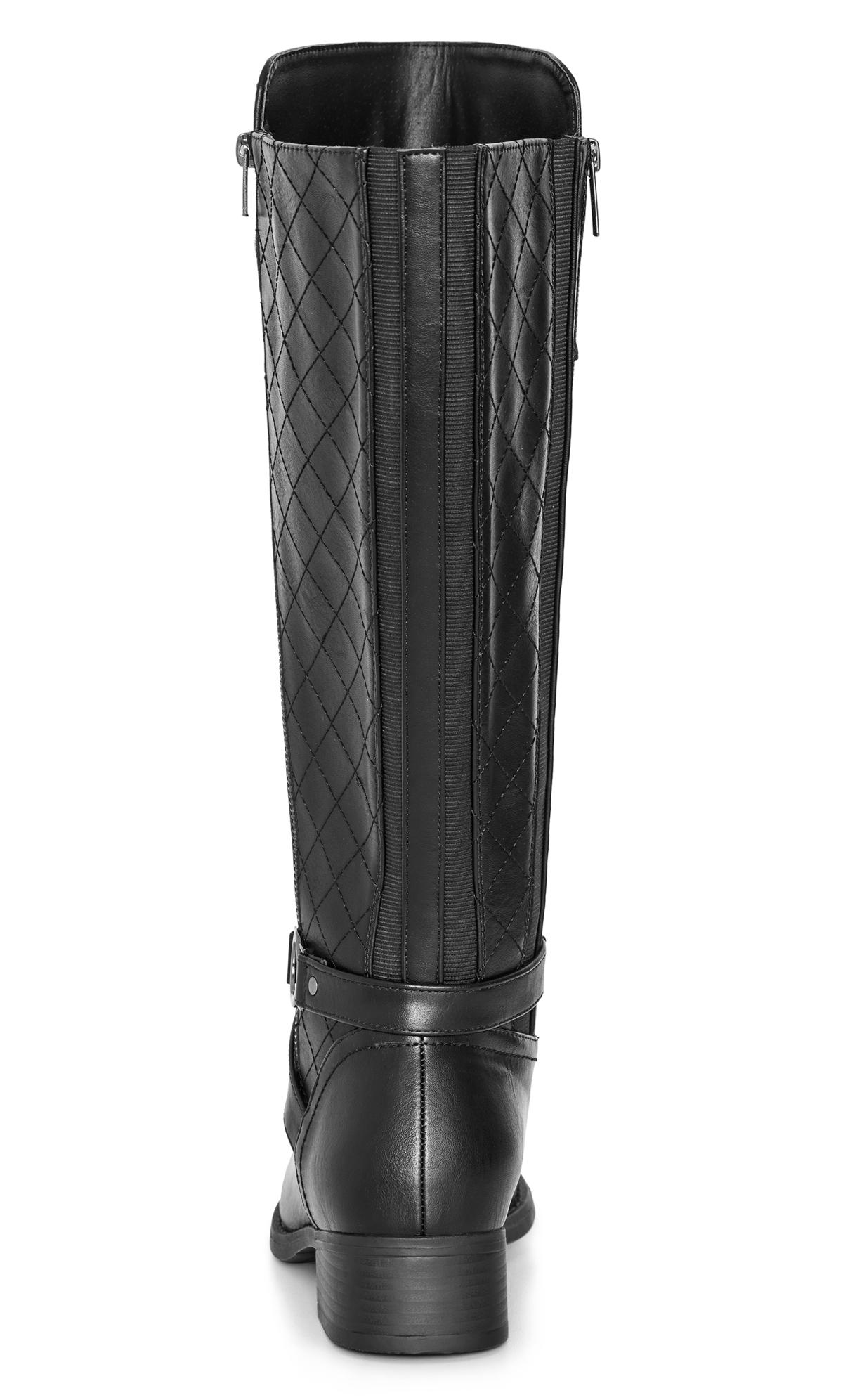 Evans Black WIDE FIT Quilted Buckle Knee High Boots 3