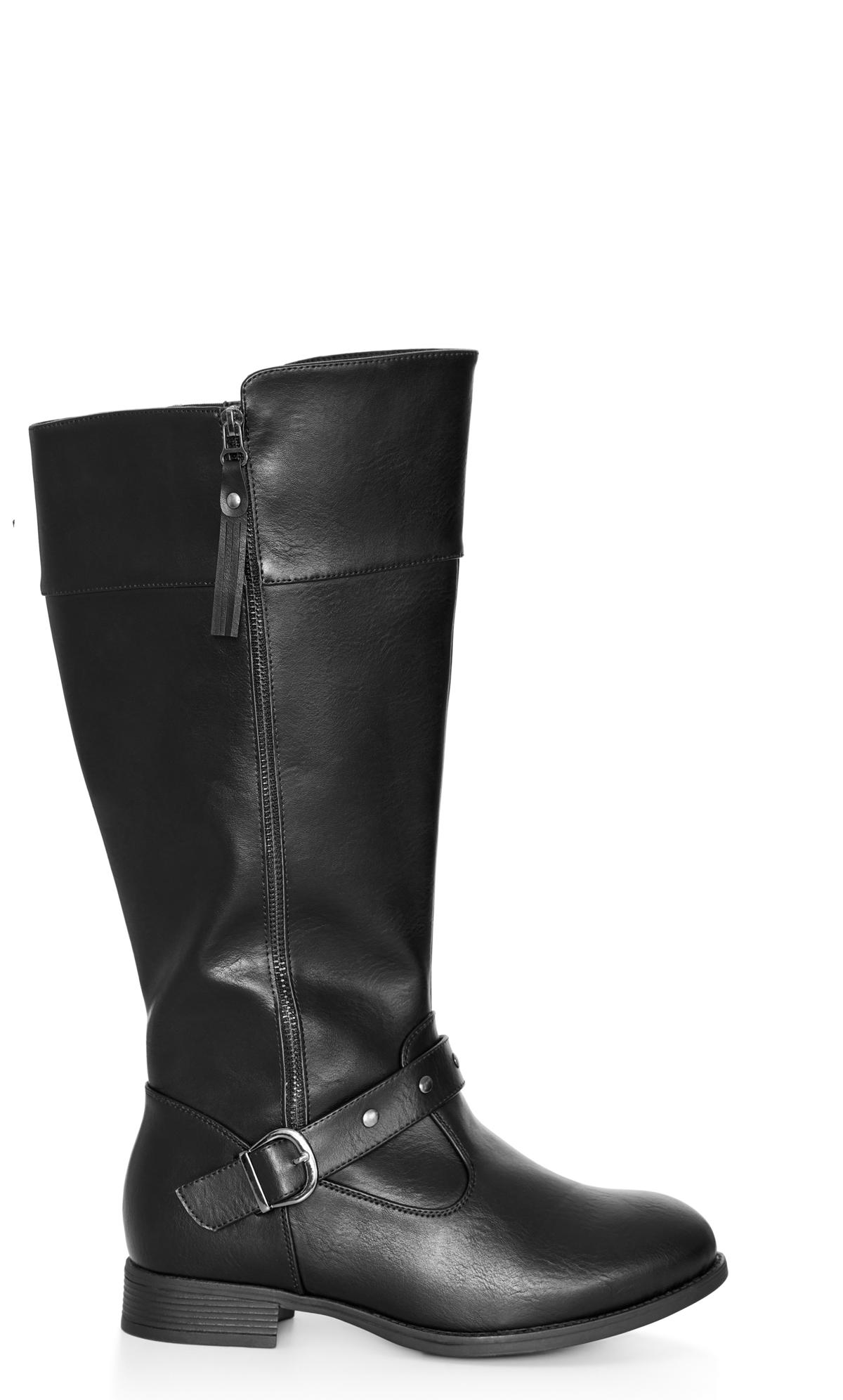 Evans Black Faux Leather Zip Knee High Boots 2