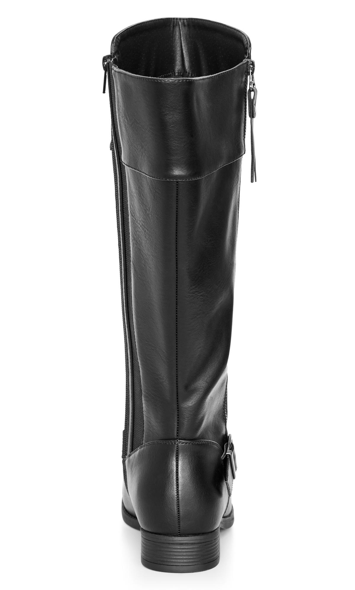 Evans Black Faux Leather Zip Knee High Boots 3