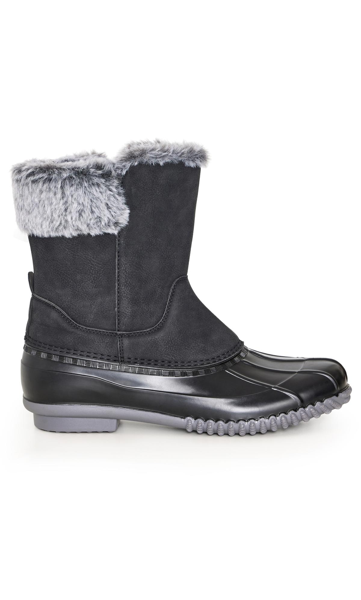 Evans WIDE FIT Black Faux Fur Lined Embroided Snow Boots 2