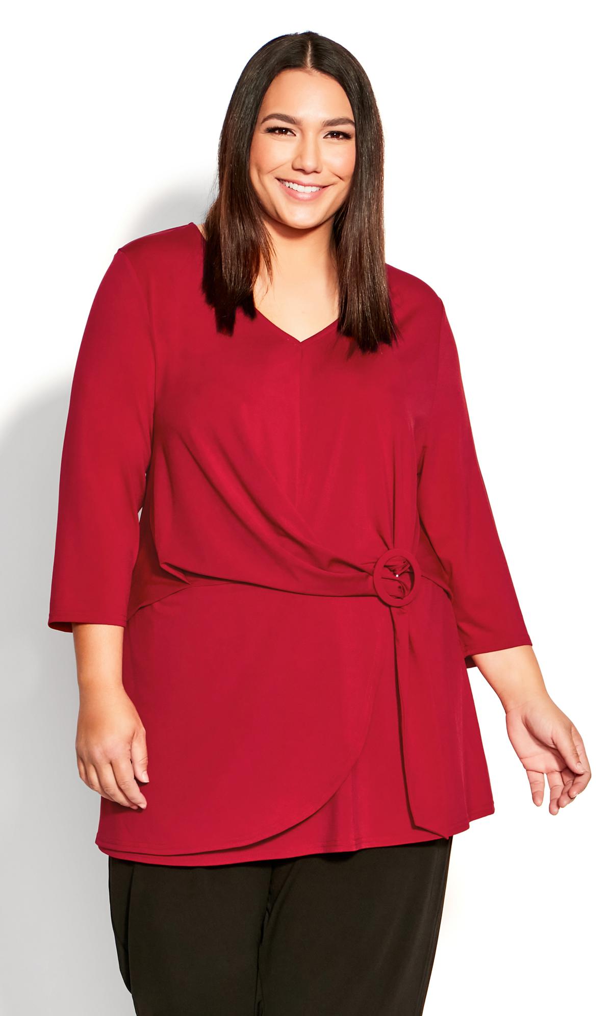 Evans Red Buckle Detail Wrap Tunic 3