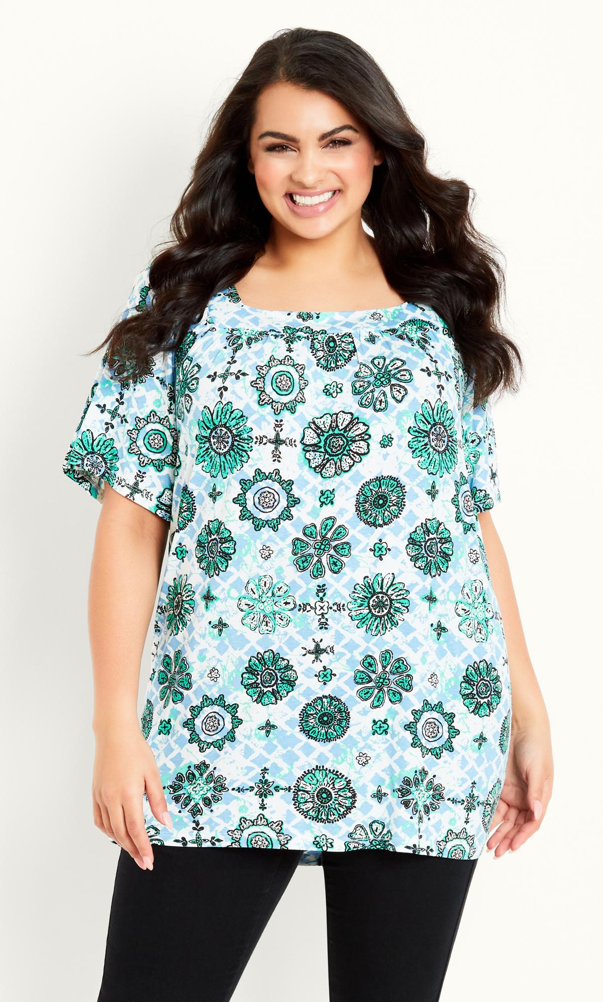 Paisley Tile Square Neck Green Top 2