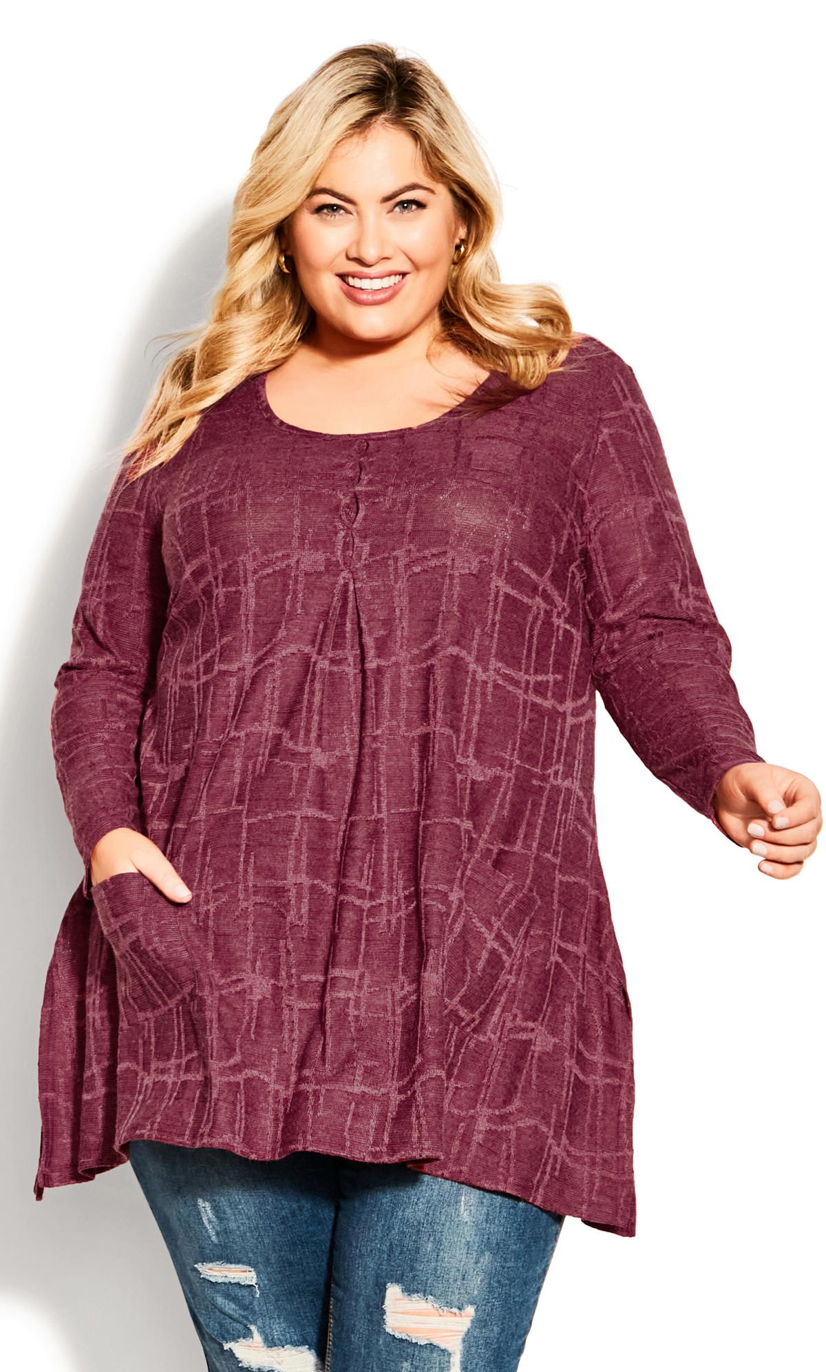 Evans Burgundy Red Textured Tunic Top 2