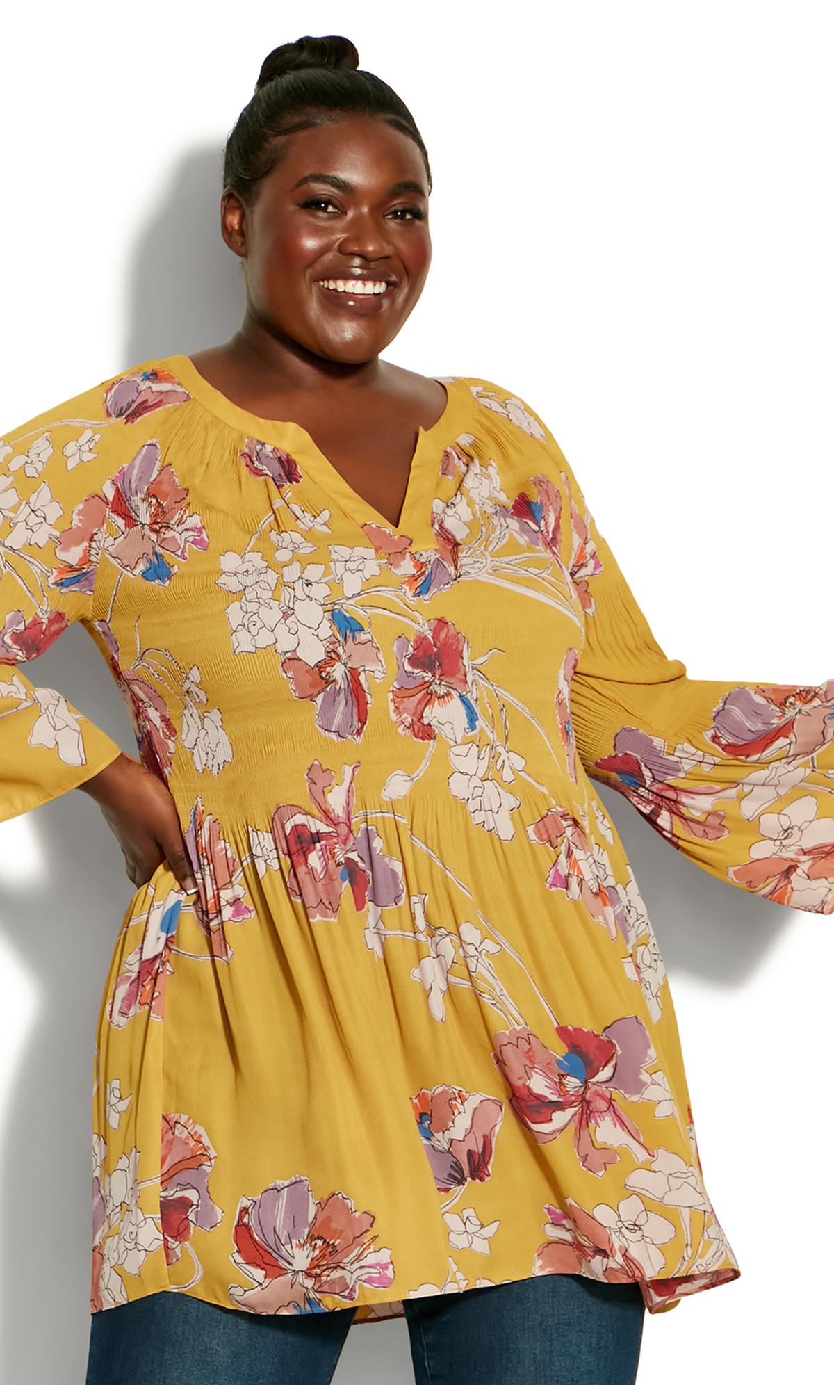 Evans Yellow Floral Tunic Top 2