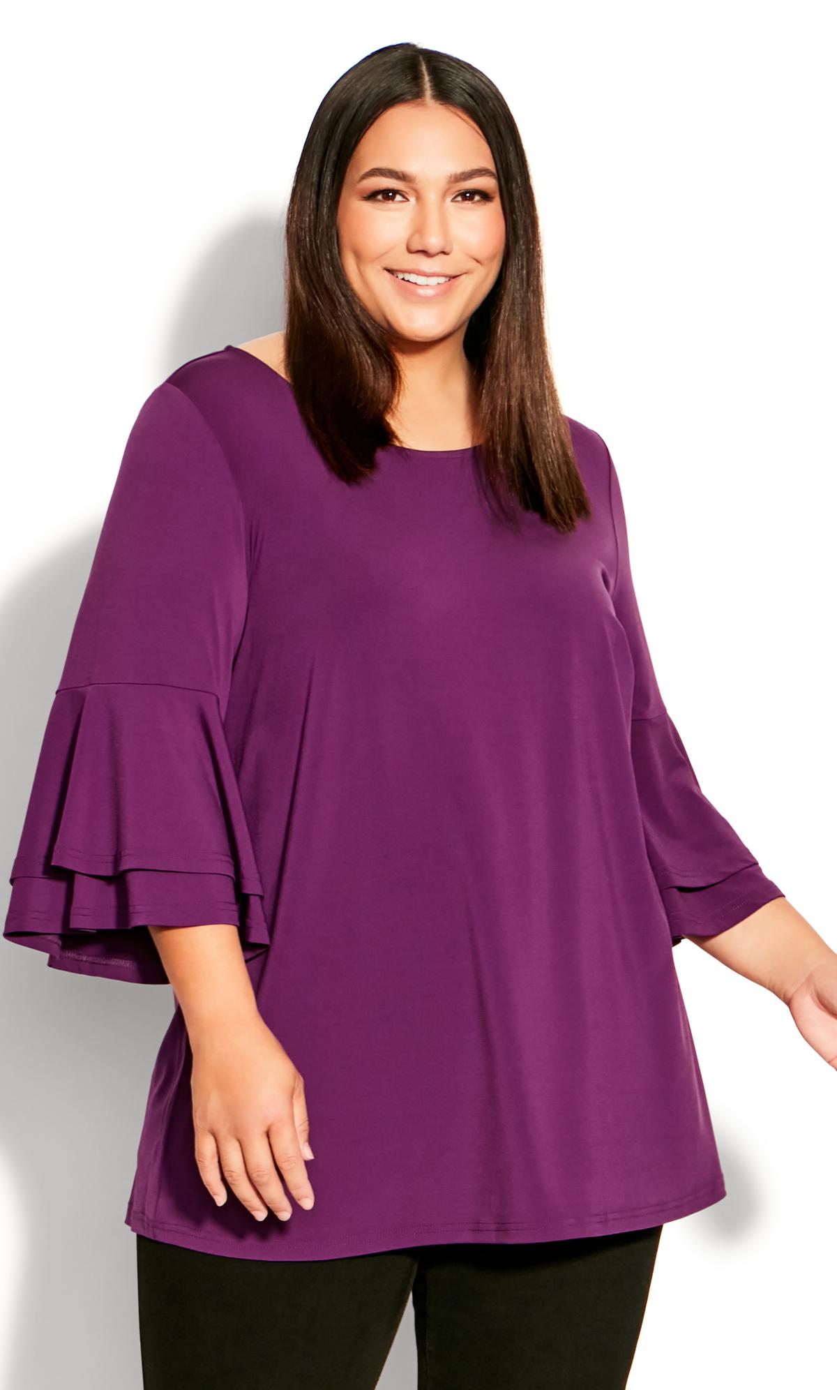 Belview Bell Flare Sleeve Magenta Plain Top | Evans