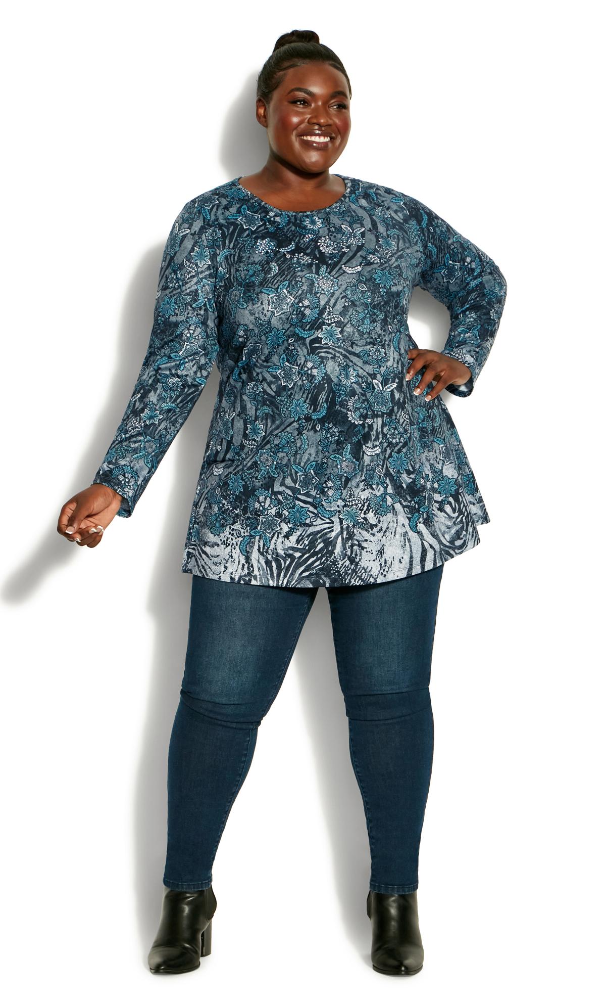 Evans Blue Paisley Abstract Print Long Sleeve Top 2