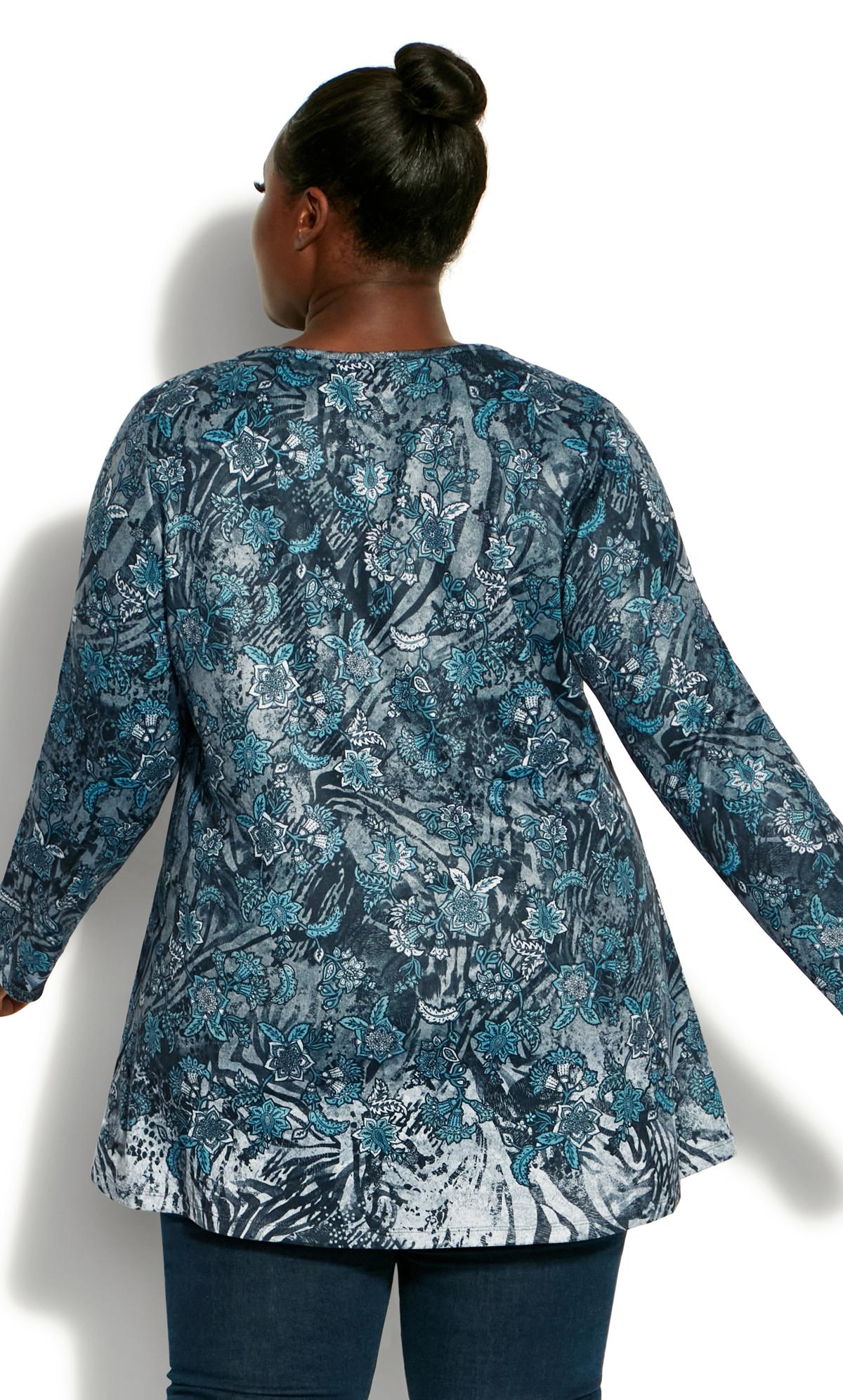 Evans Blue Paisley Abstract Print Long Sleeve Top 3