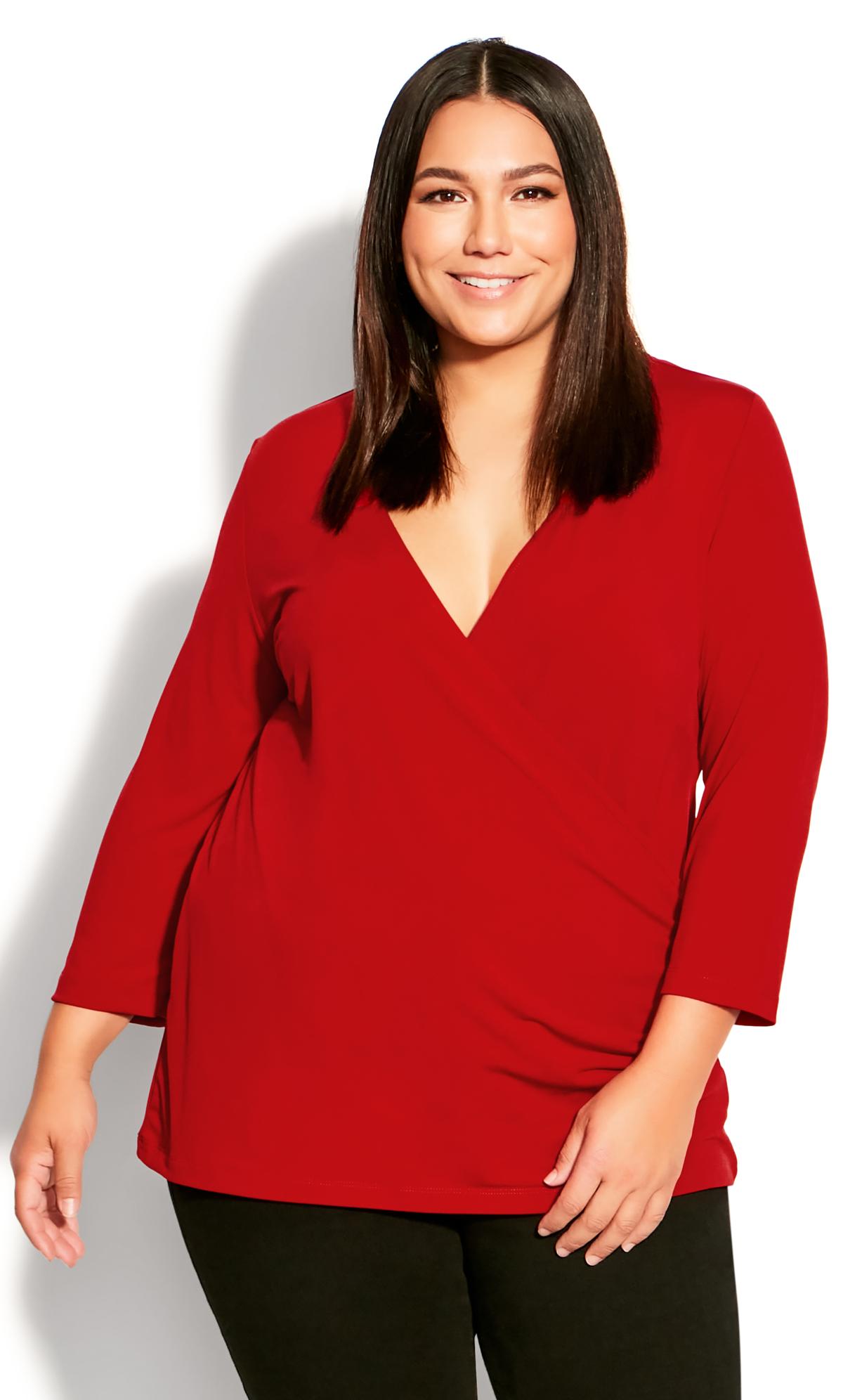 Evans Bright Red Long Sleeve Wrap Top 2