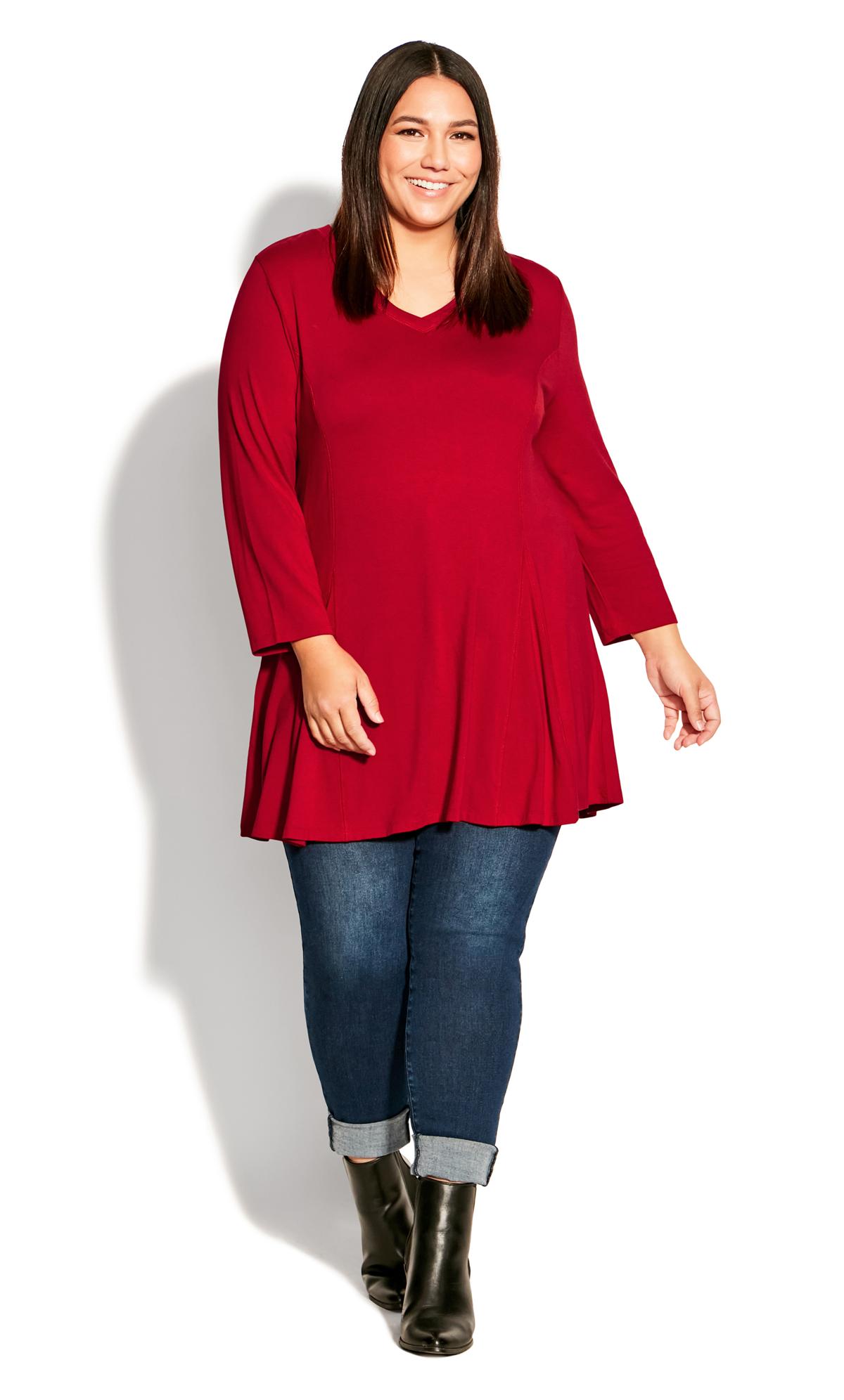 Evans Red V-Neck Tunic Top 1