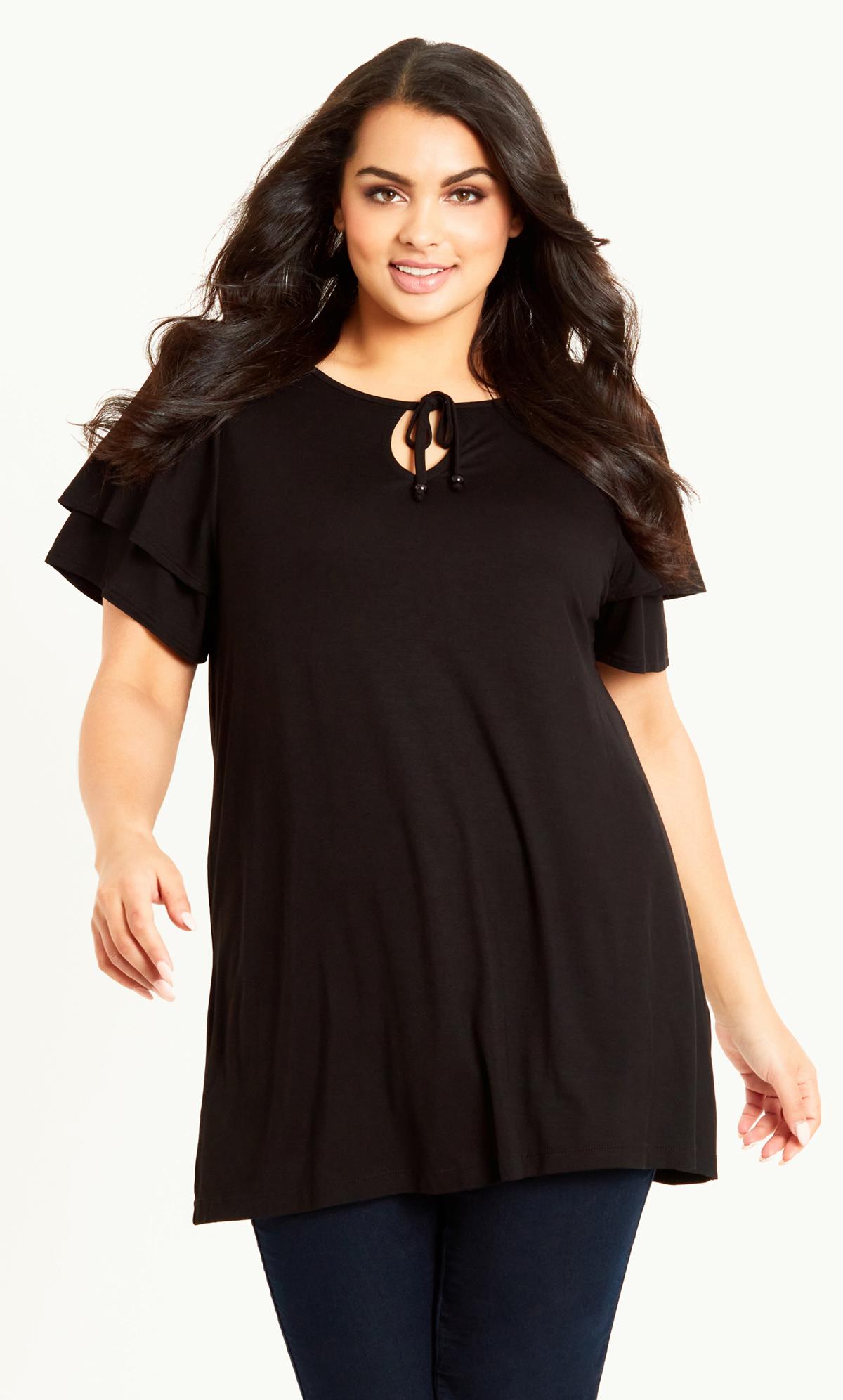 Double Frill Sleeve Black Top 2