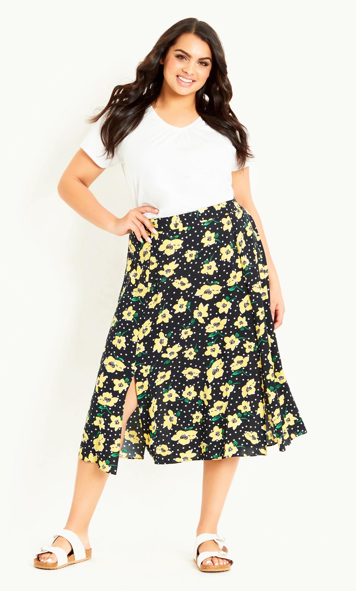 Evans Black & Yellow Floral Midi Skirt 1
