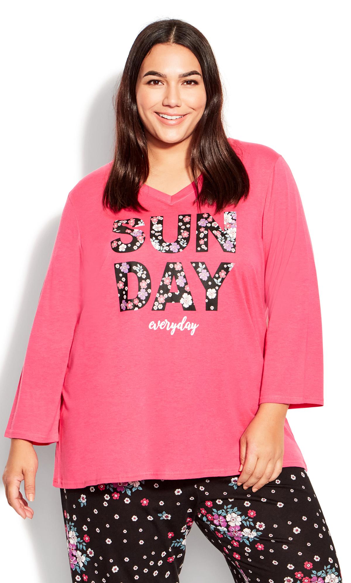 Evans Pink 'Sunday Everyday' Floral Print Pyjama Top 2
