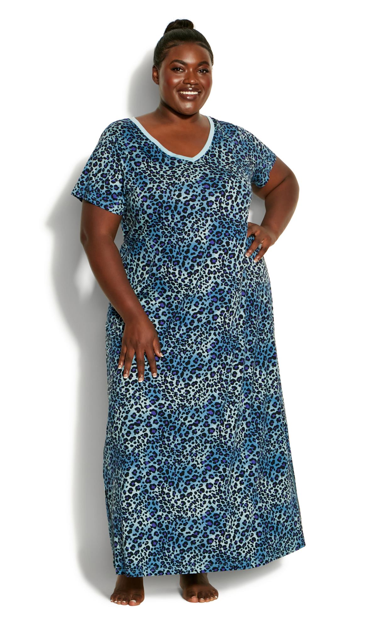 Evans Blue Print Short Sleeve Maxi Nightdress 1