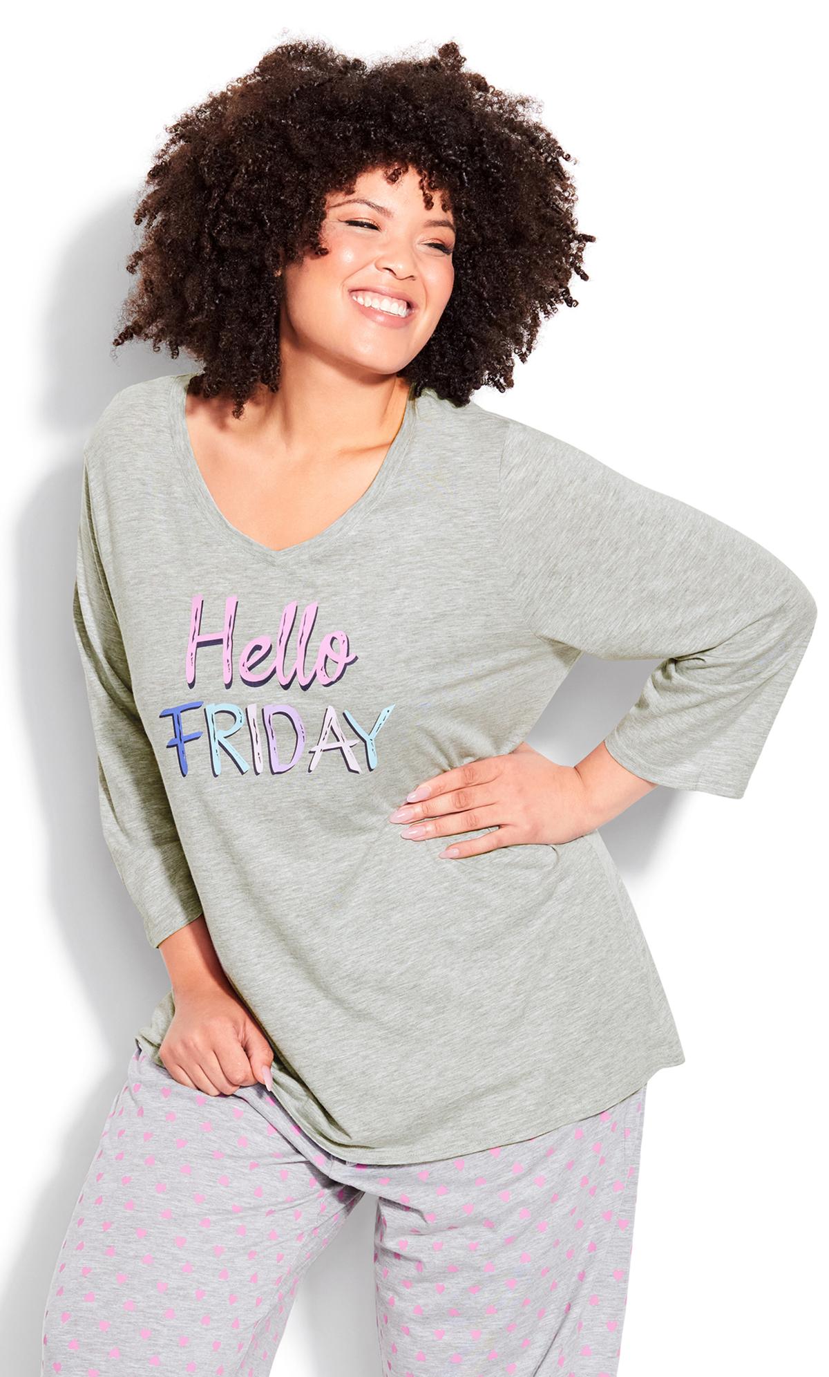 Evans Grey 'Hello Friday' Print Pyjama Top 2
