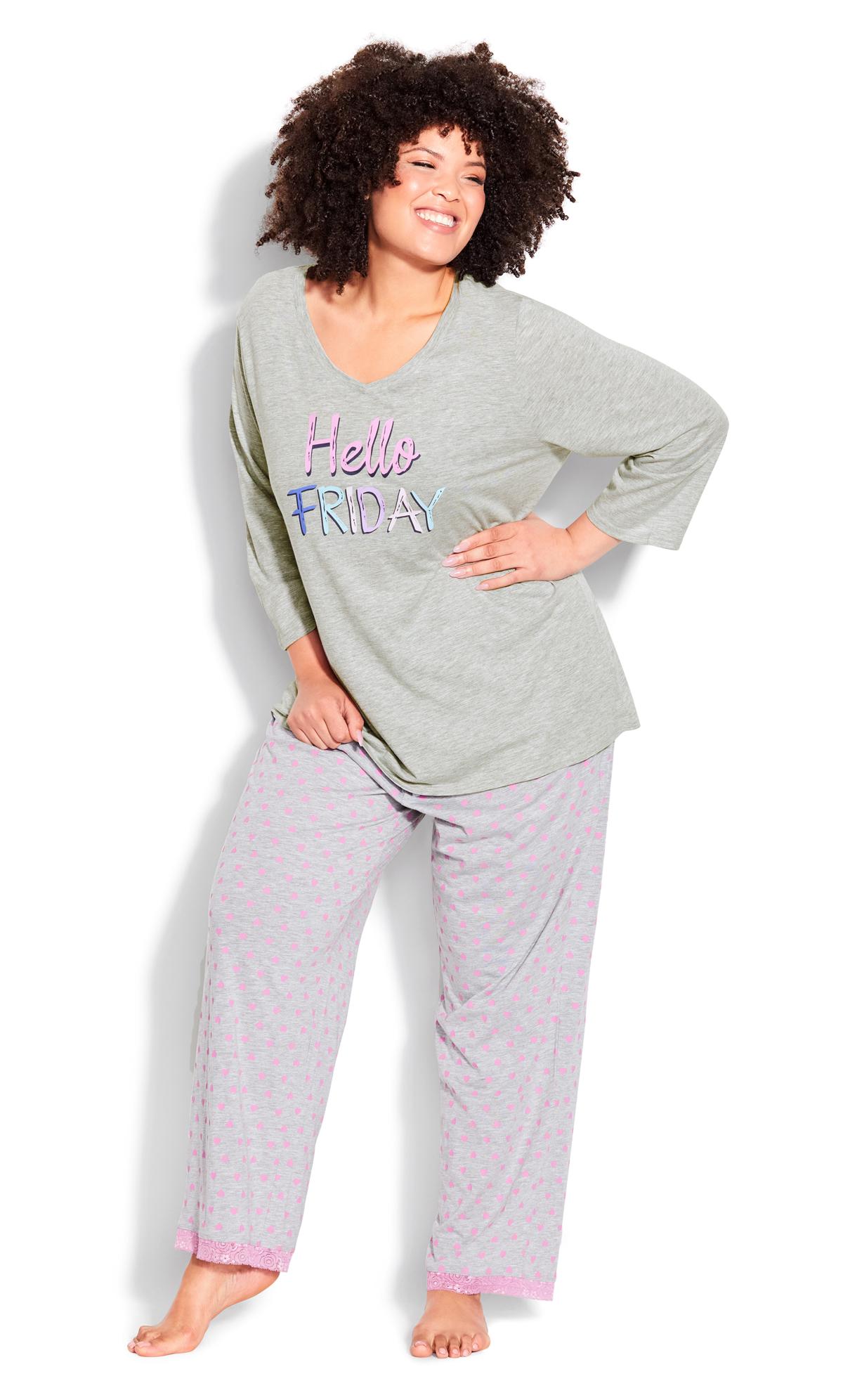 Evans Grey 'Hello Friday' Print Pyjama Top 1