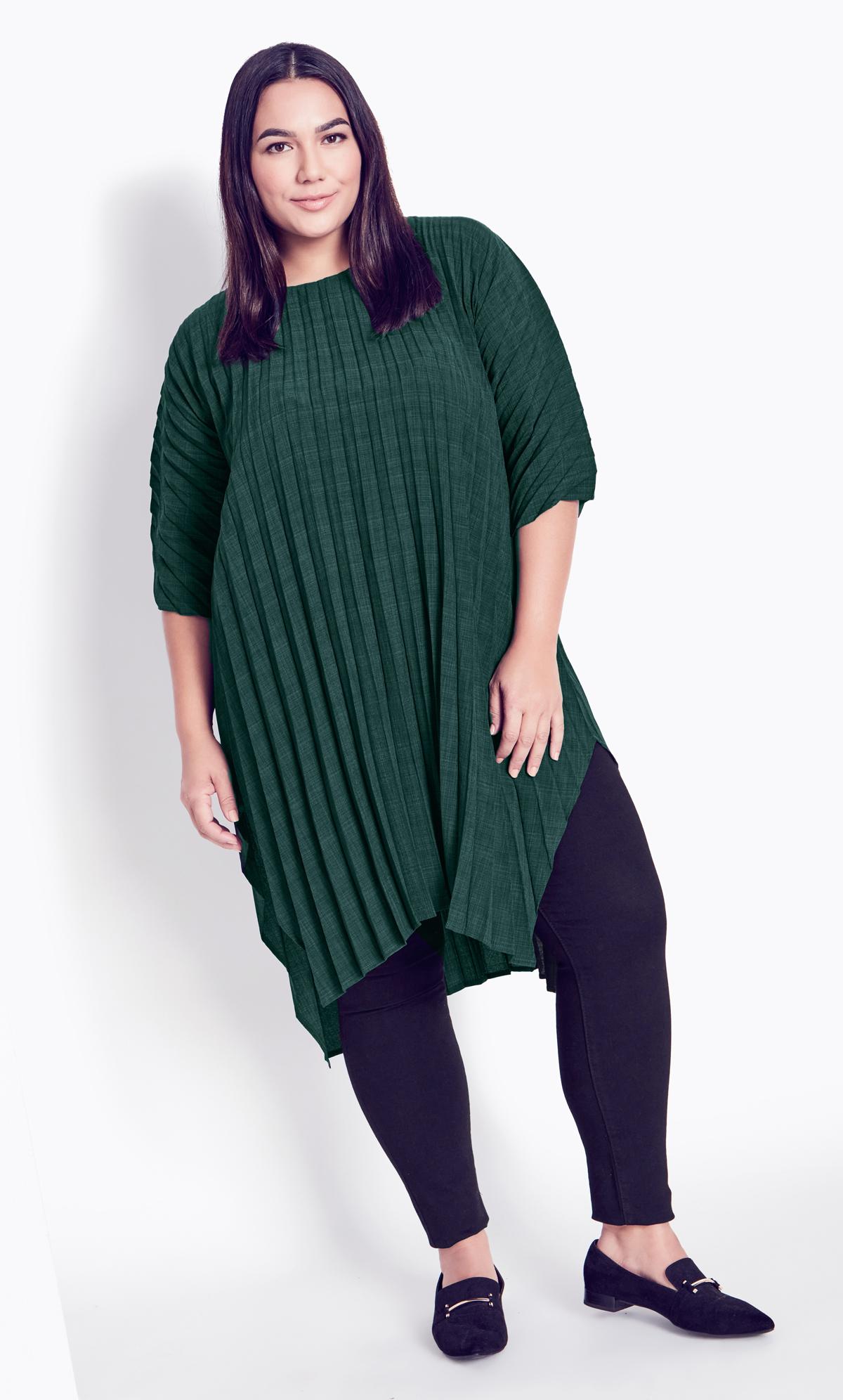 Evans Forest Green Pleated Tunic Top 1