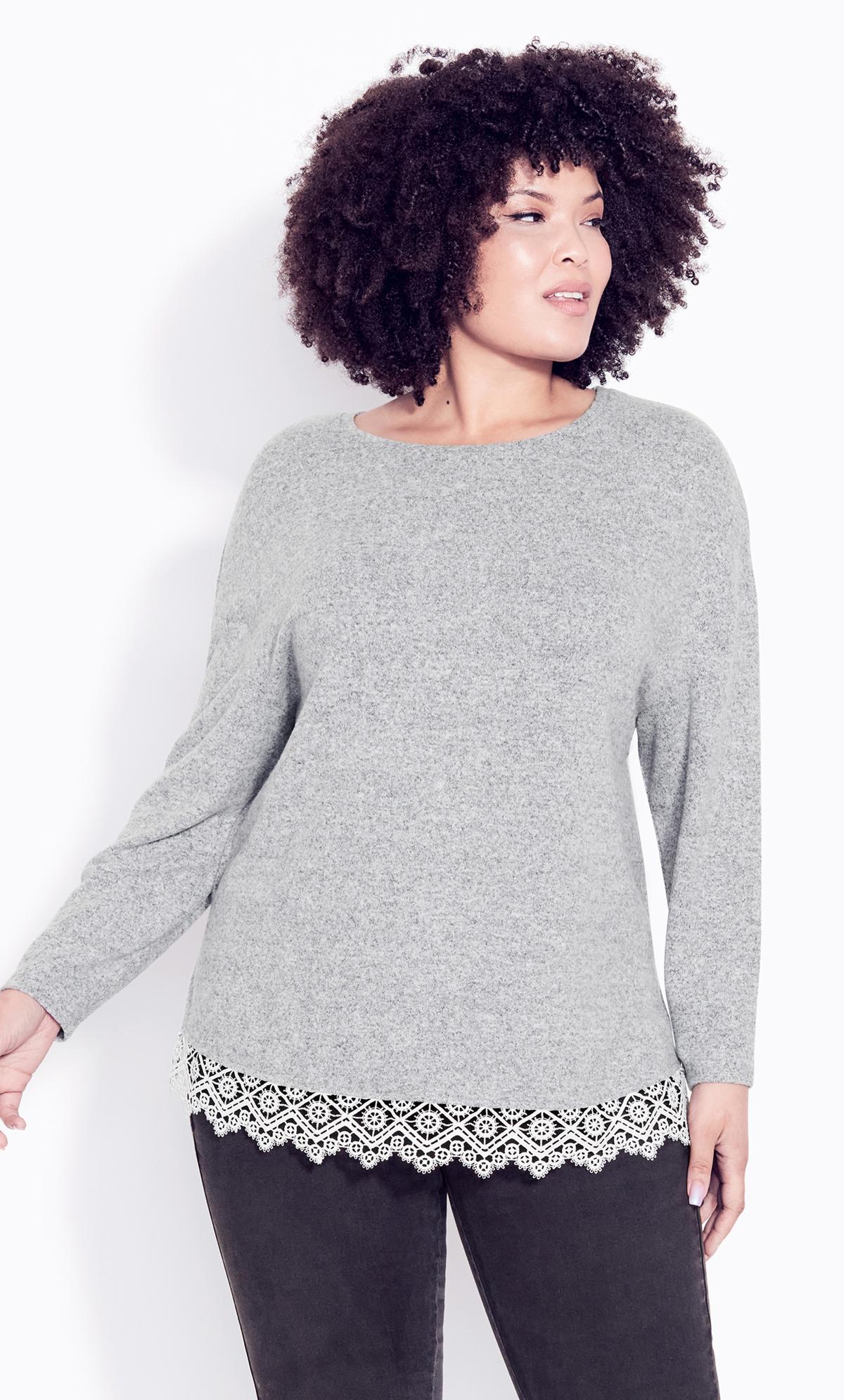 Soft Touch Grey Lace Hem Top  2