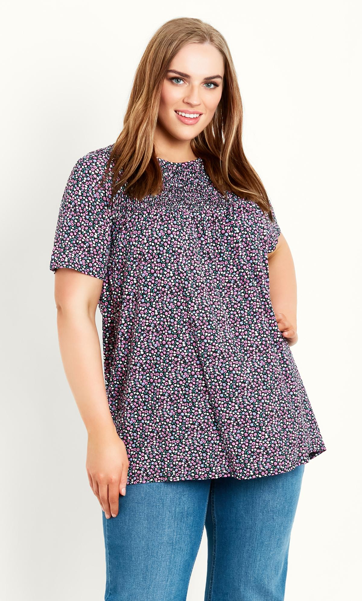 Floral Purple Shirred Top 2