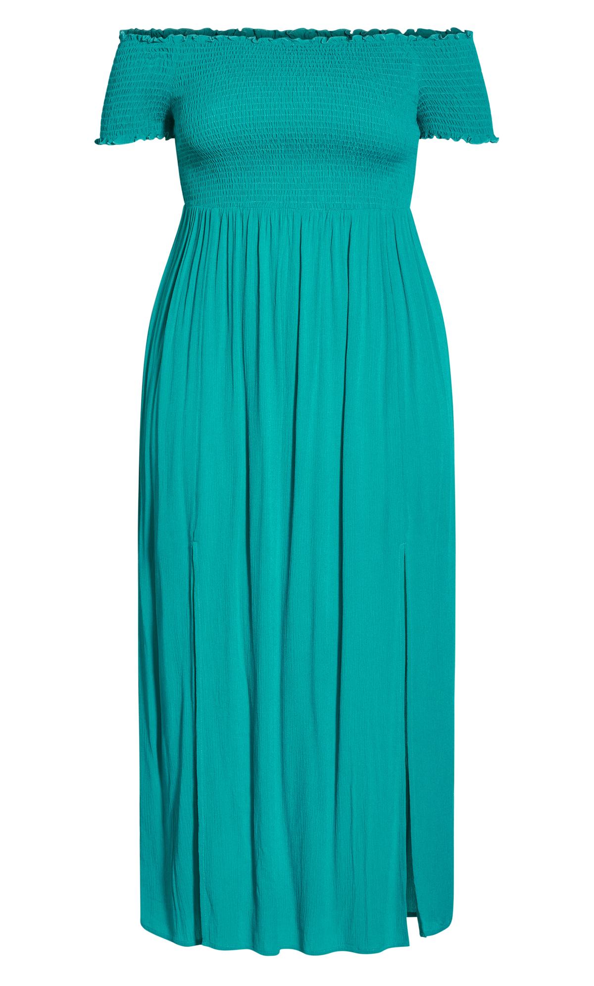 Evans Green Bardot Shirred Maxi Dress 3