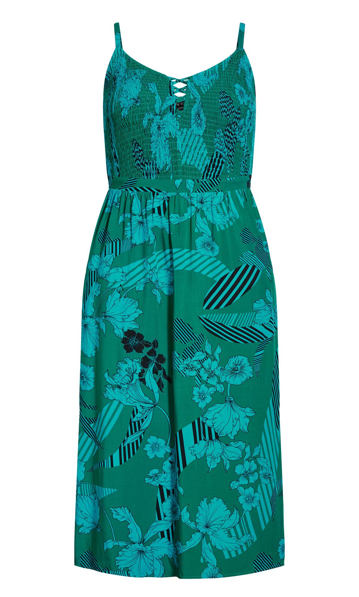 Evans Green & Blue Floral Print Shirred Maxi Dress 3