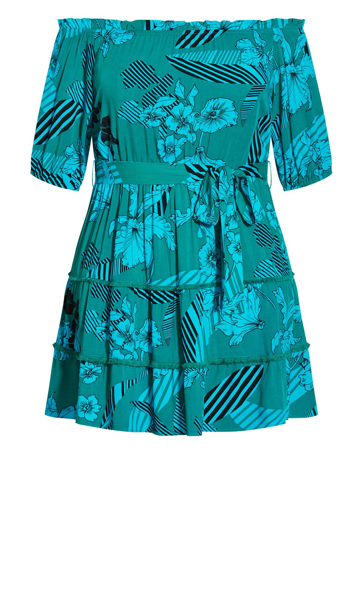 Evans Teal Green Tropical Print Bardot Mini Dress 3