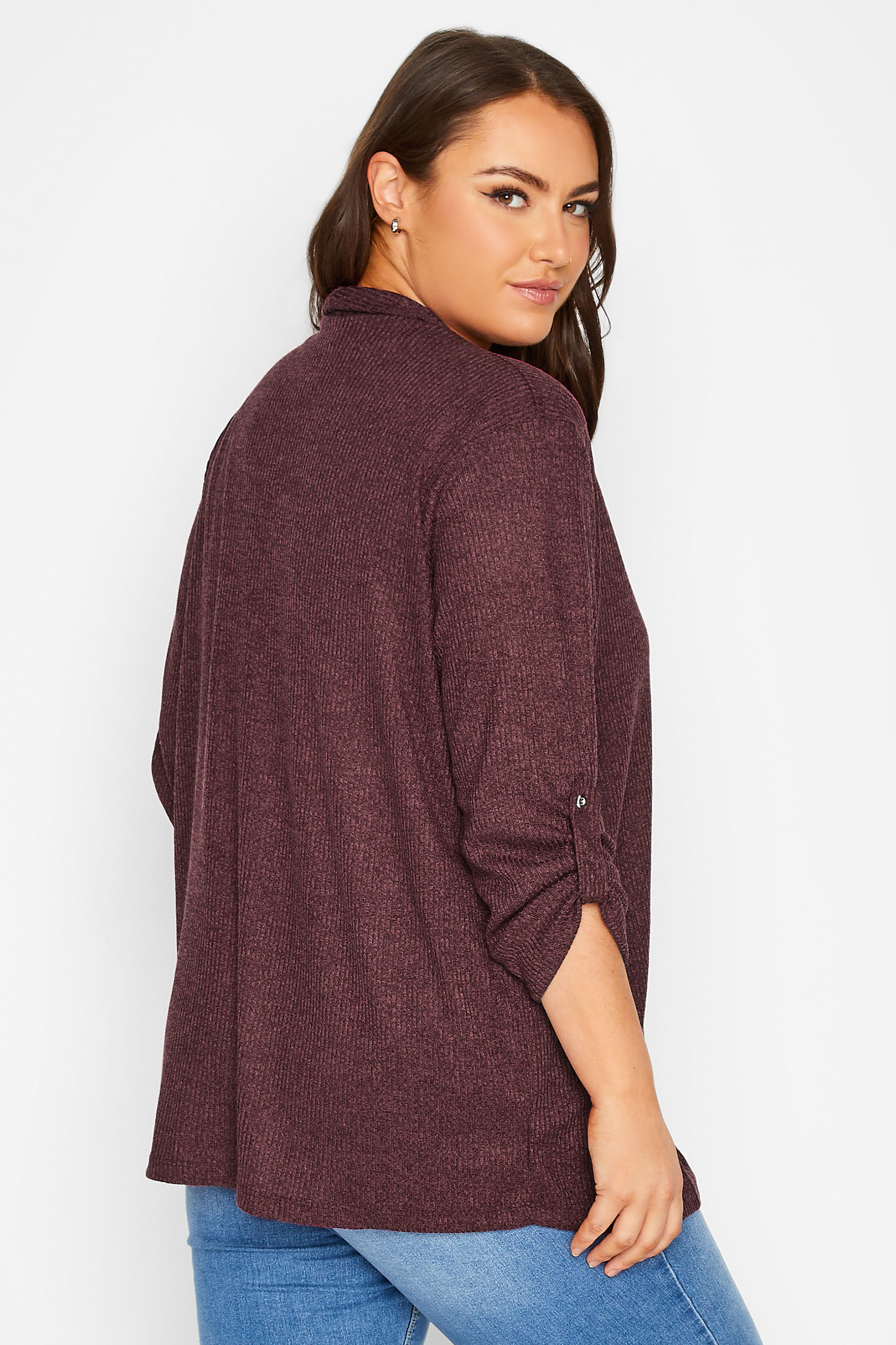 Curve Plus Size Womens Burgundy Red Knit Cardigan | Yours Clothing 3