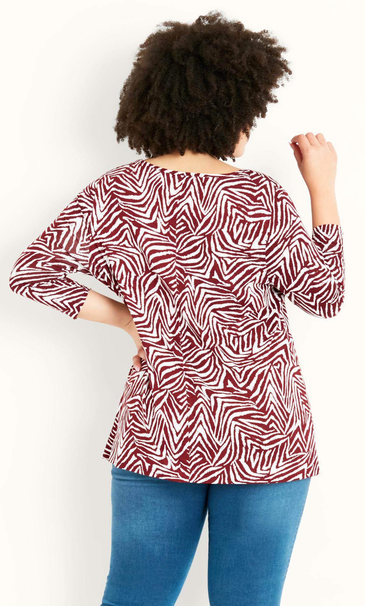 Evans Burgundy Red Zebra Print 3/4 Sleeve T-Shirt 2