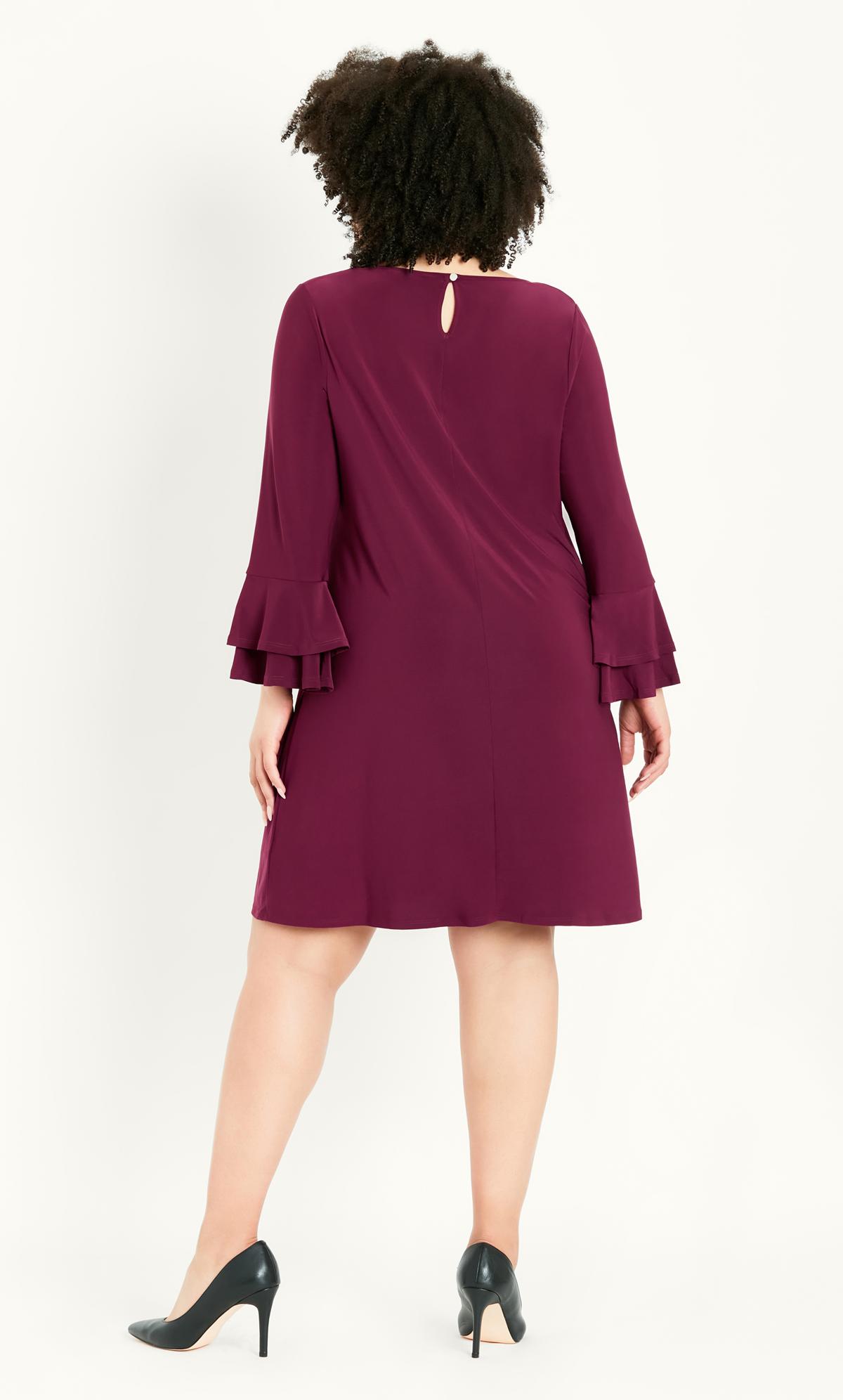 Frill Sleeve Berry Plain Dress 3
