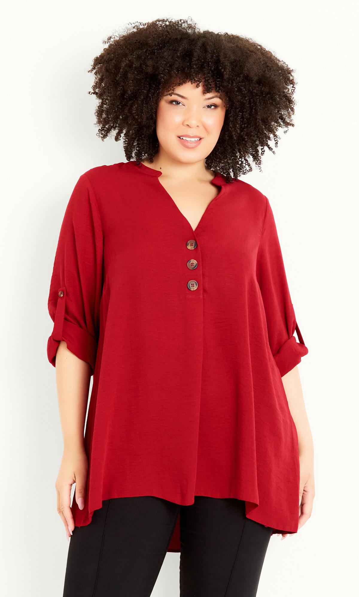 Evans Red Three Button Front Oversized Shirt 1