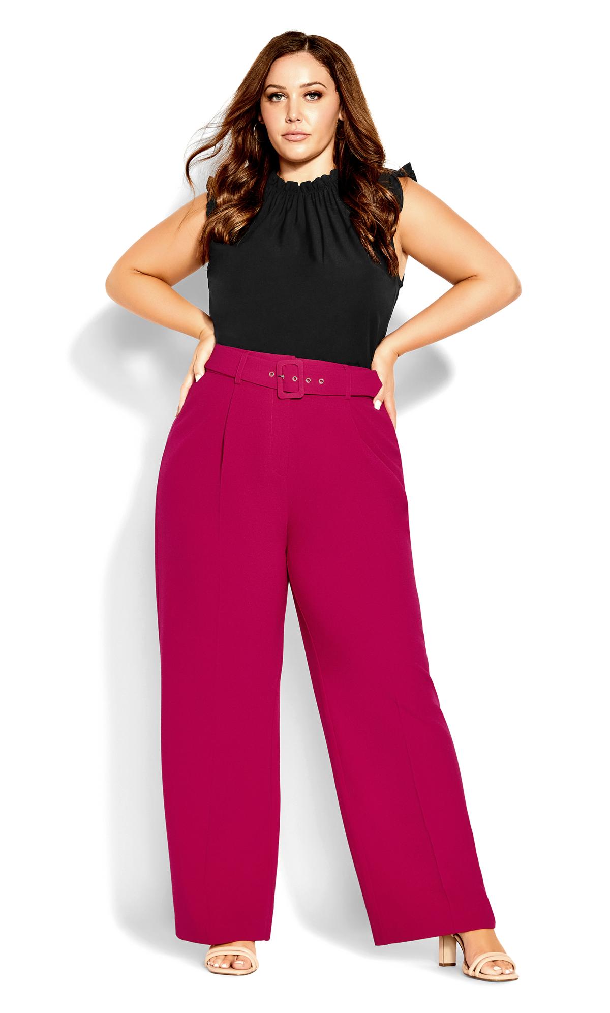 Evans Pink Belted Wide Leg Trousers 1