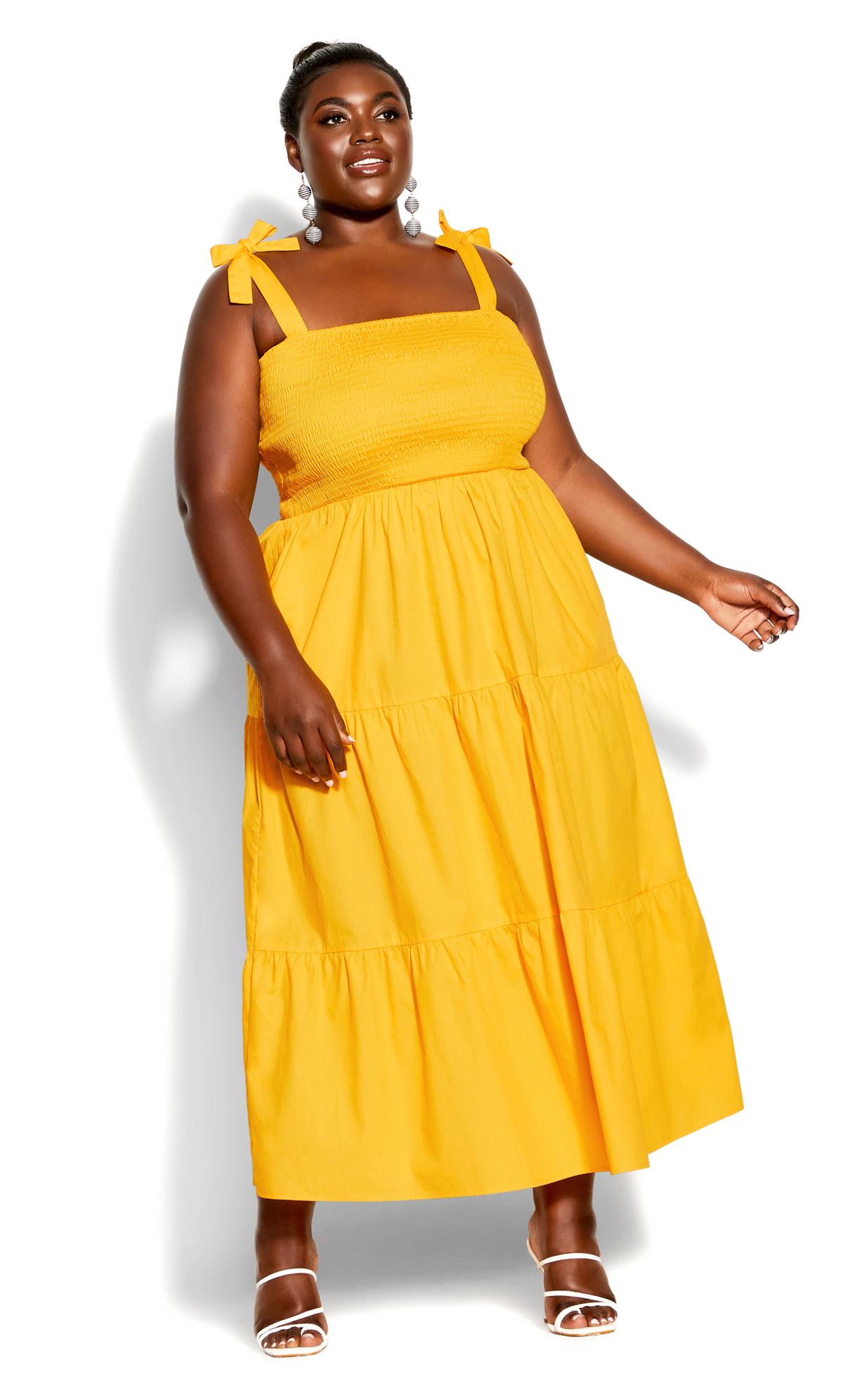 Evans Yellow Shirred Maxi Dress 1