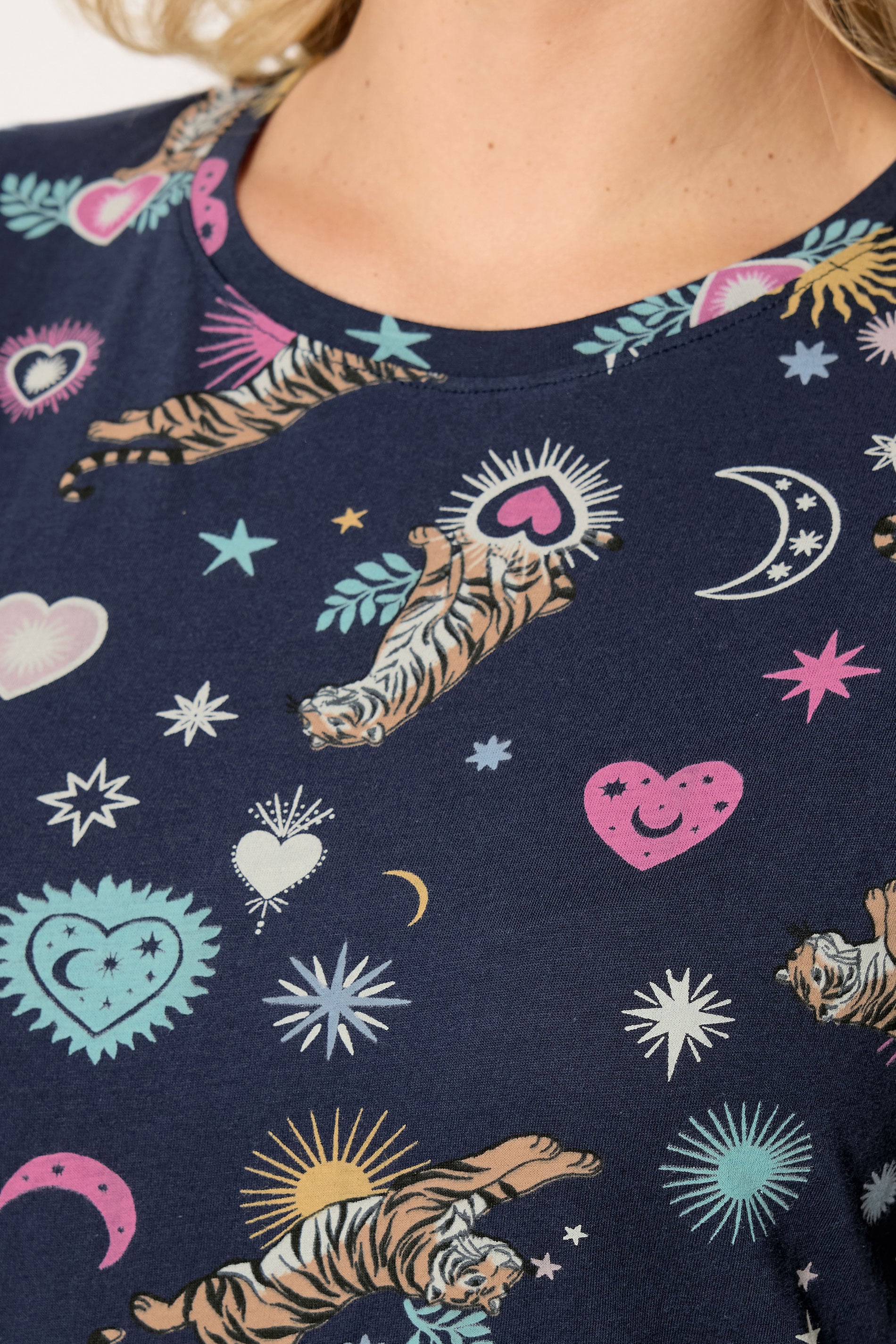 YOURS Plus Size Navy Blue Celestial Short Sleeve Pyjama Set | Yours Clothing 4